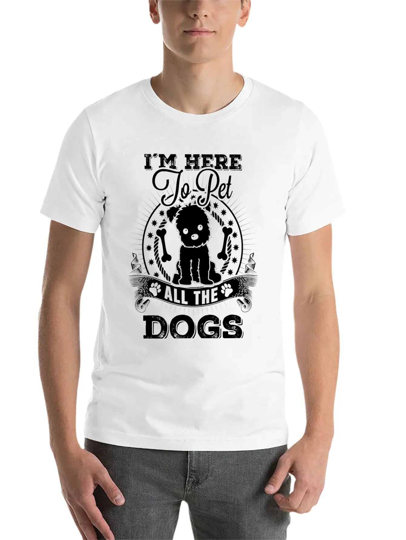 Dog - I'm Here To Pet All The Dogs Awesome T - S Unisex Short Sleeve Soft Cotton T-Shirt – Casual Everyday Wear