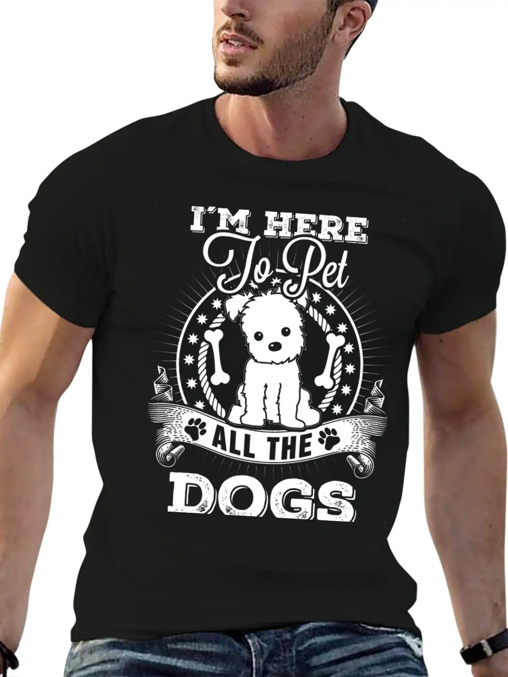 Dog - I'm Here To Pet All The Dogs Awesome T - S Unisex Short Sleeve Soft Cotton T-Shirt – Casual Everyday Wear