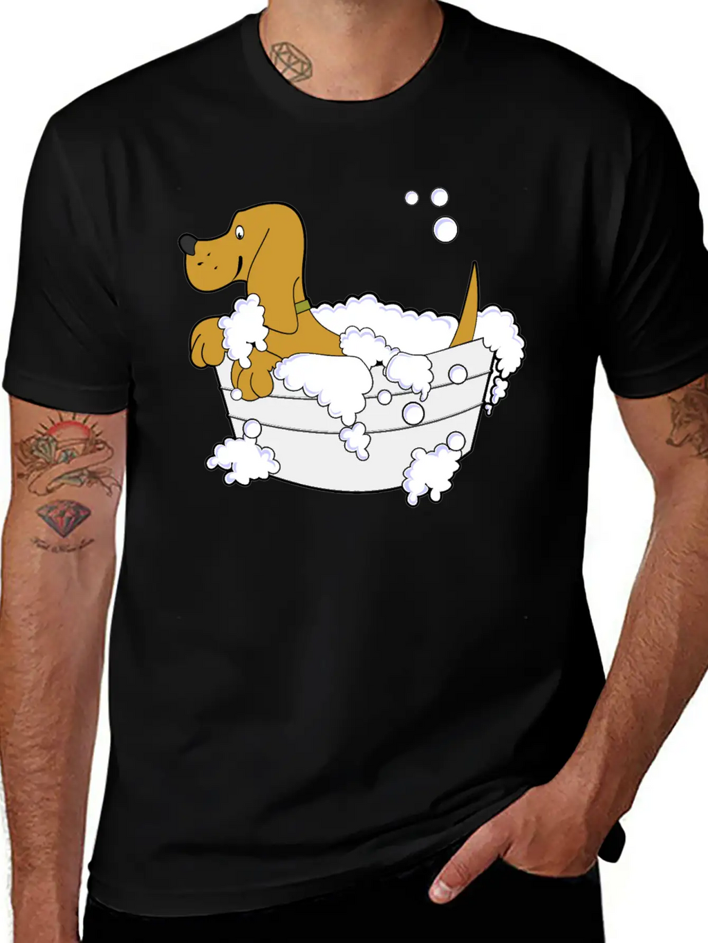 Dog In Washing Tub Casual Graphic T-Shirt – Simple And Comfortable Daily Wear