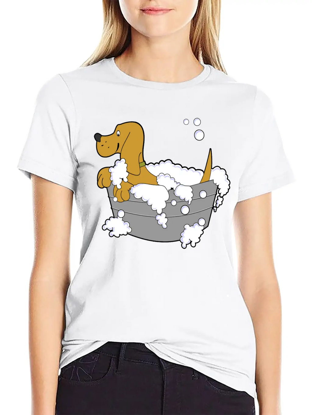 Dog In Washing Tub Casual Graphic T-Shirt – Simple And Comfortable Daily Wear