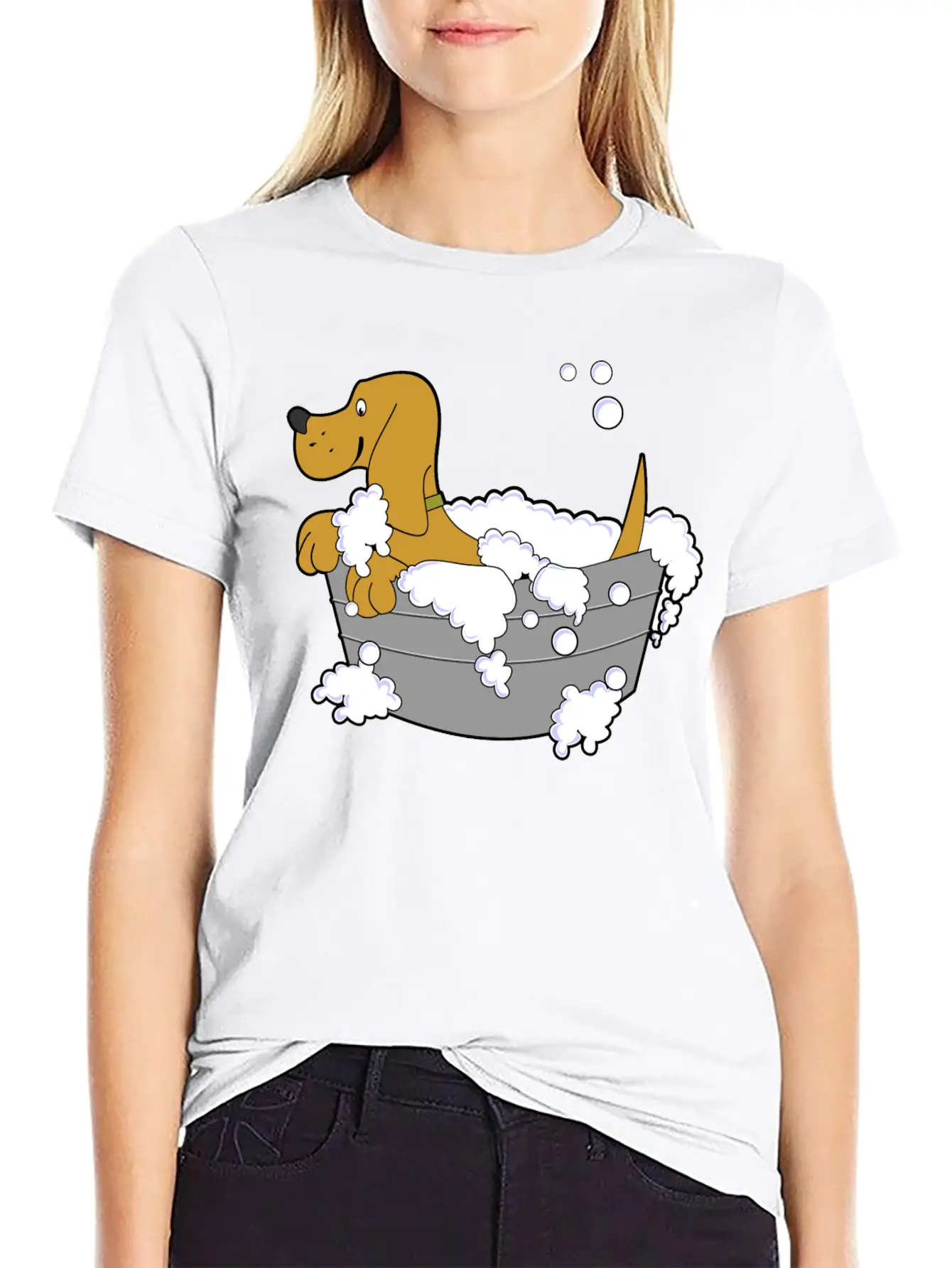 Dog In Washing Tub Casual Graphic T-Shirt – Simple And Comfortable Daily Wear