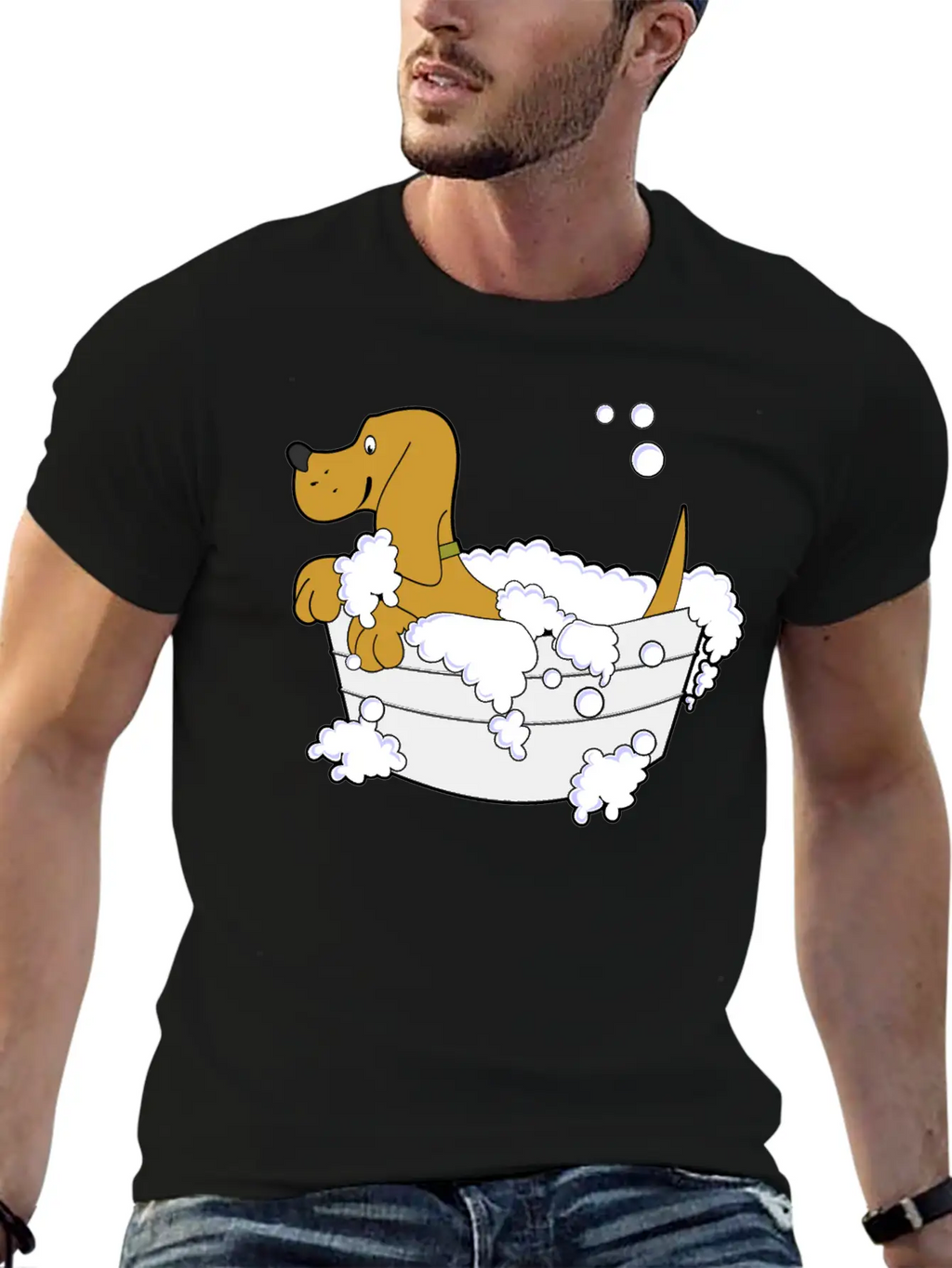 Dog In Washing Tub Casual Graphic T-Shirt – Simple And Comfortable Daily Wear