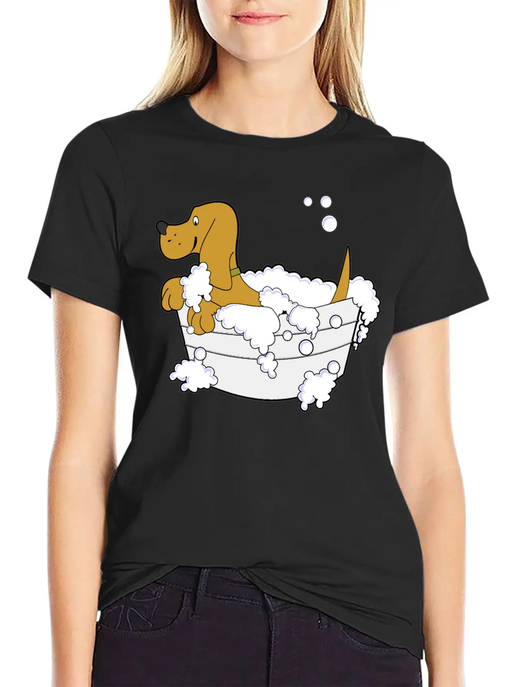 Dog In Washing Tub Casual Graphic T-Shirt – Simple And Comfortable Daily Wear