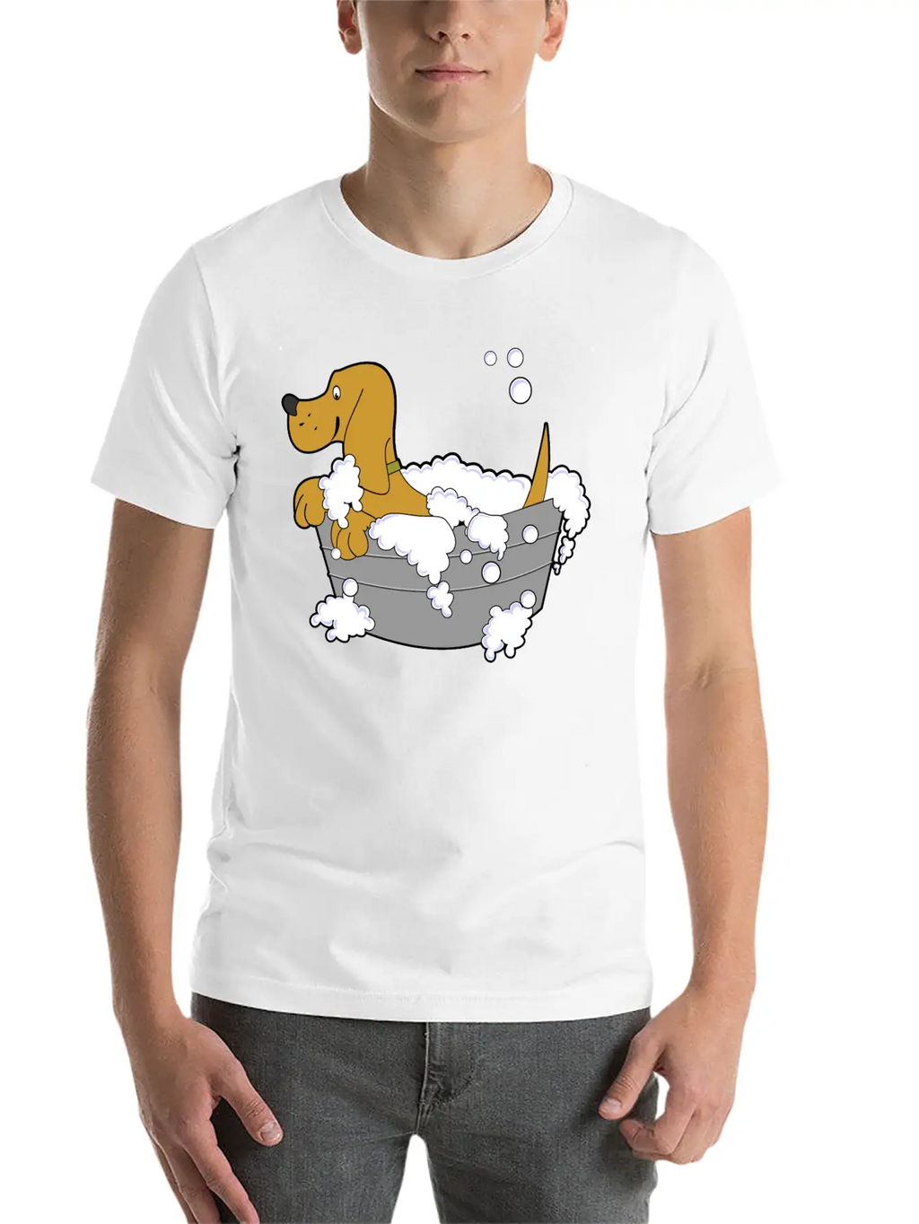 Dog In Washing Tub Casual Graphic T-Shirt – Simple And Comfortable Daily Wear