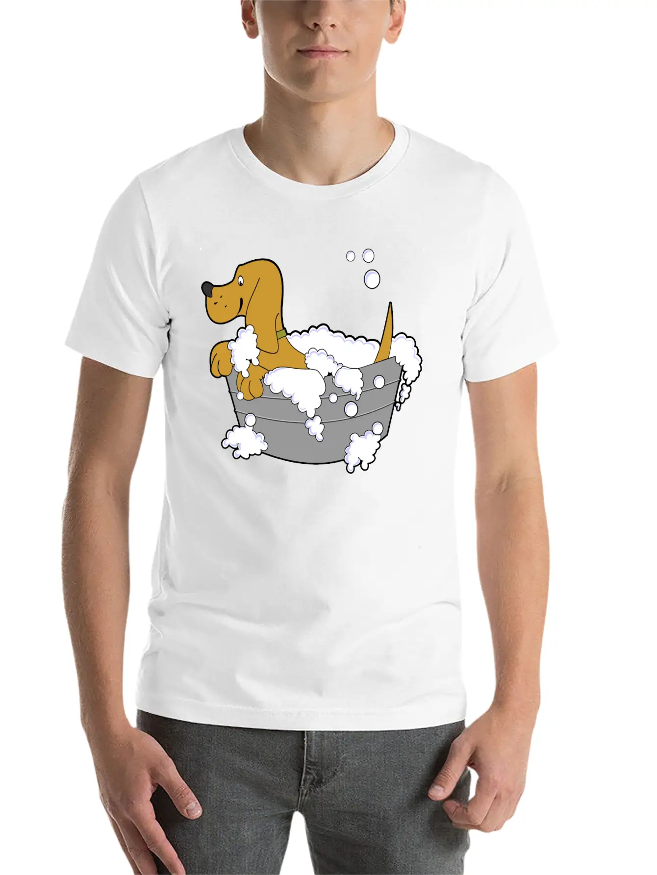 Dog In Washing Tub Casual Graphic T-Shirt – Simple And Comfortable Daily Wear