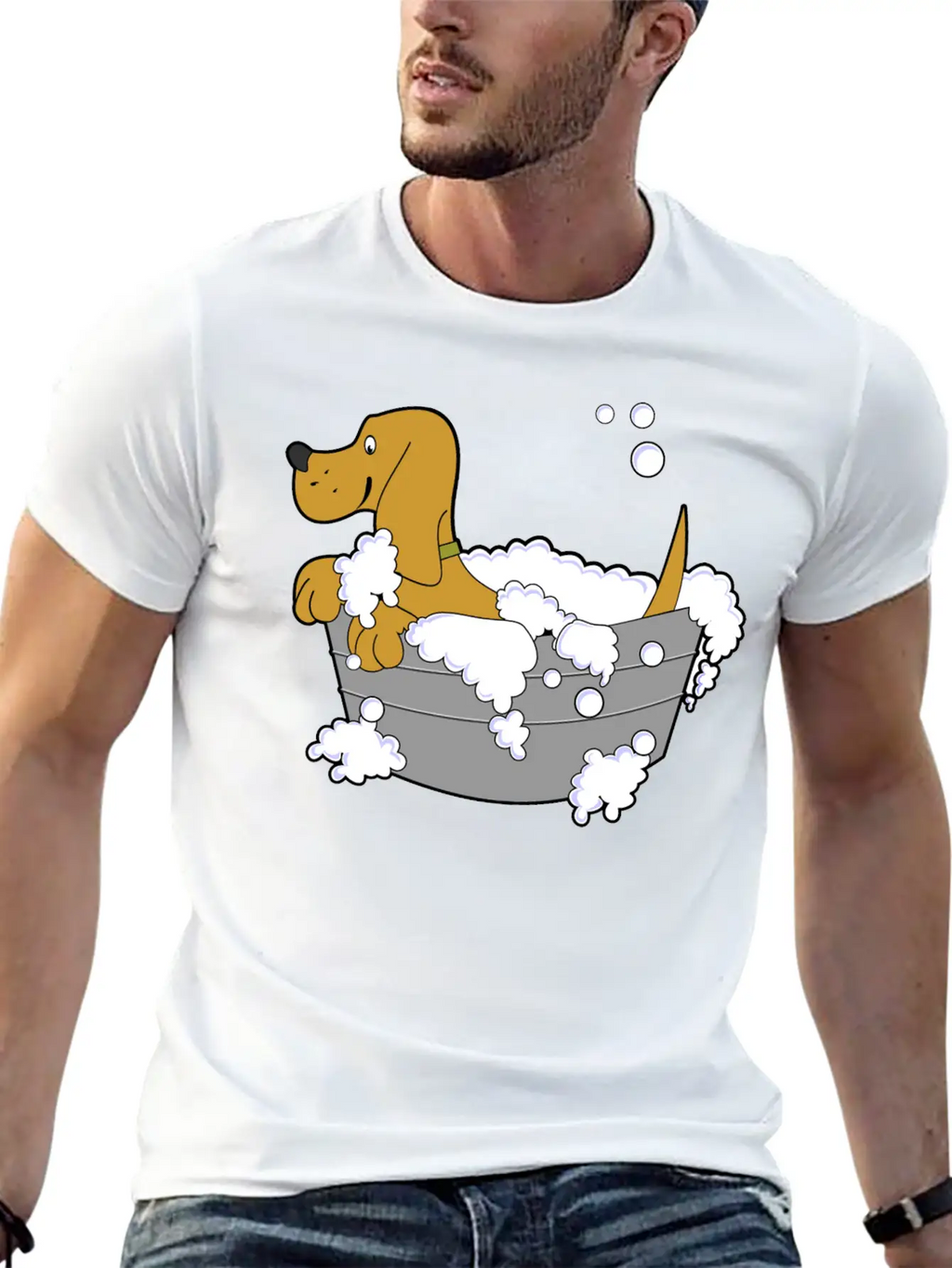 Dog In Washing Tub Casual Graphic T-Shirt – Simple And Comfortable Daily Wear