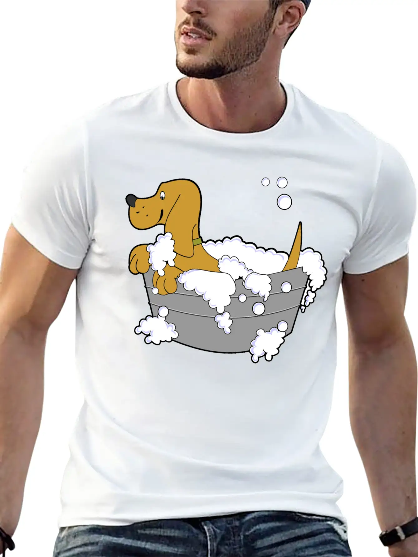 Dog In Washing Tub Casual Graphic T-Shirt – Simple And Comfortable Daily Wear