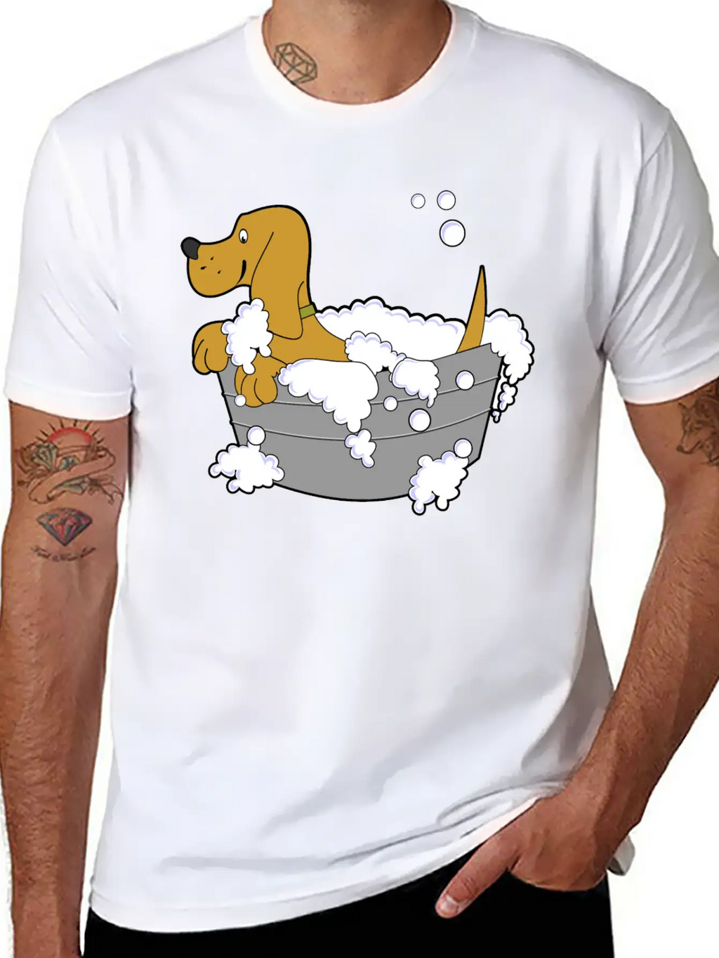Dog In Washing Tub Casual Graphic T-Shirt – Simple And Comfortable Daily Wear