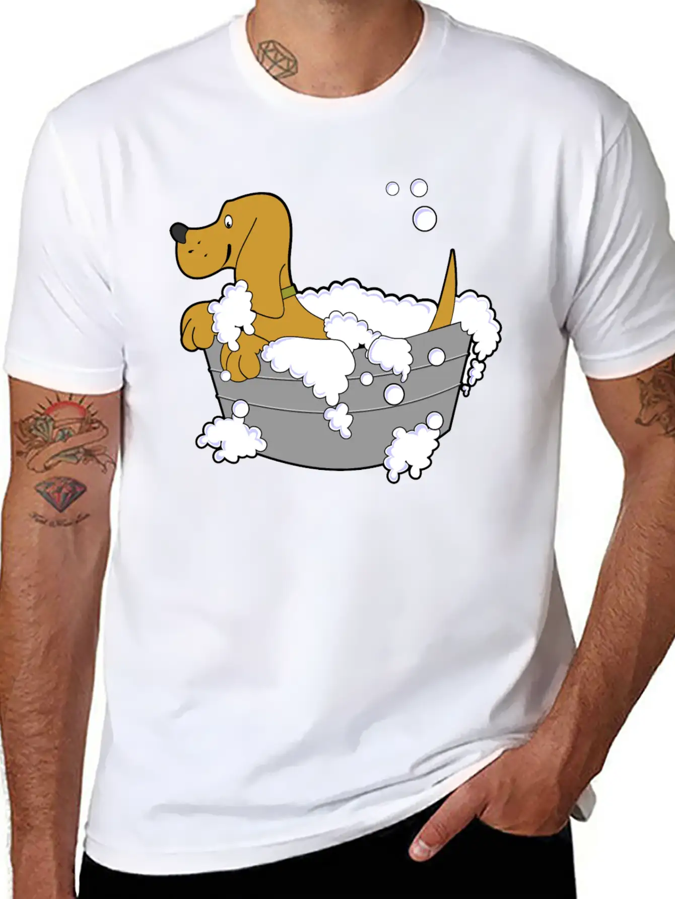 Dog In Washing Tub Casual Graphic T-Shirt – Simple And Comfortable Daily Wear