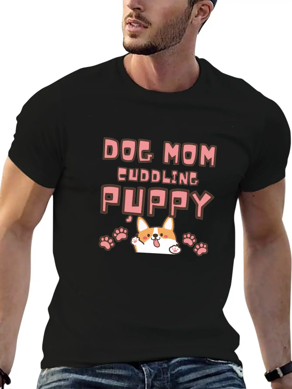 DOG MOM CUDDLING PUPPY , DOGS LOVERS Unisex Casual T-Shirt – Clean Design For Daily Comfort