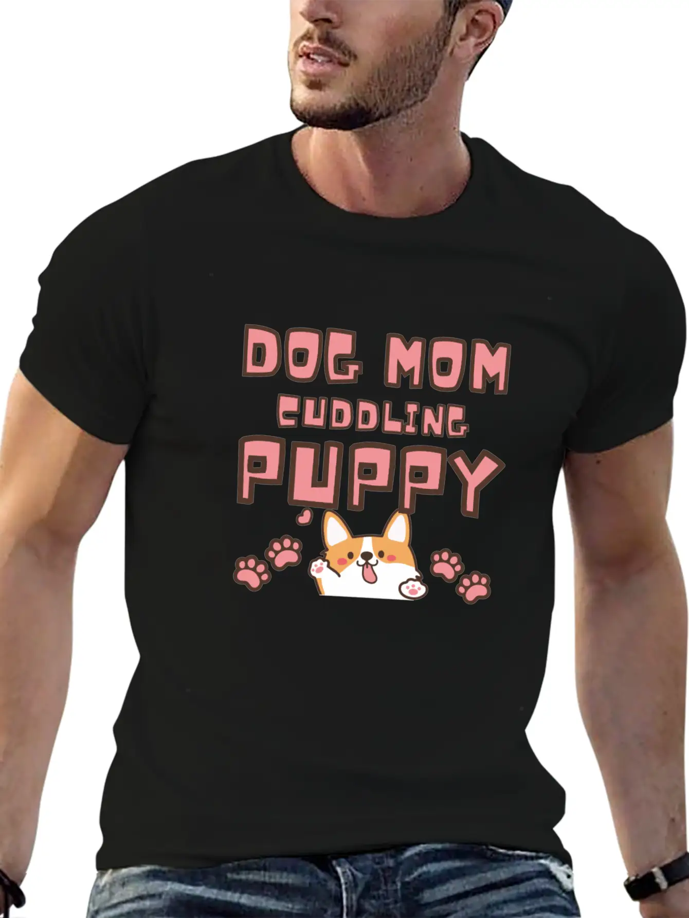DOG MOM CUDDLING PUPPY , DOGS LOVERS Unisex Casual T-Shirt – Clean Design For Daily Comfort