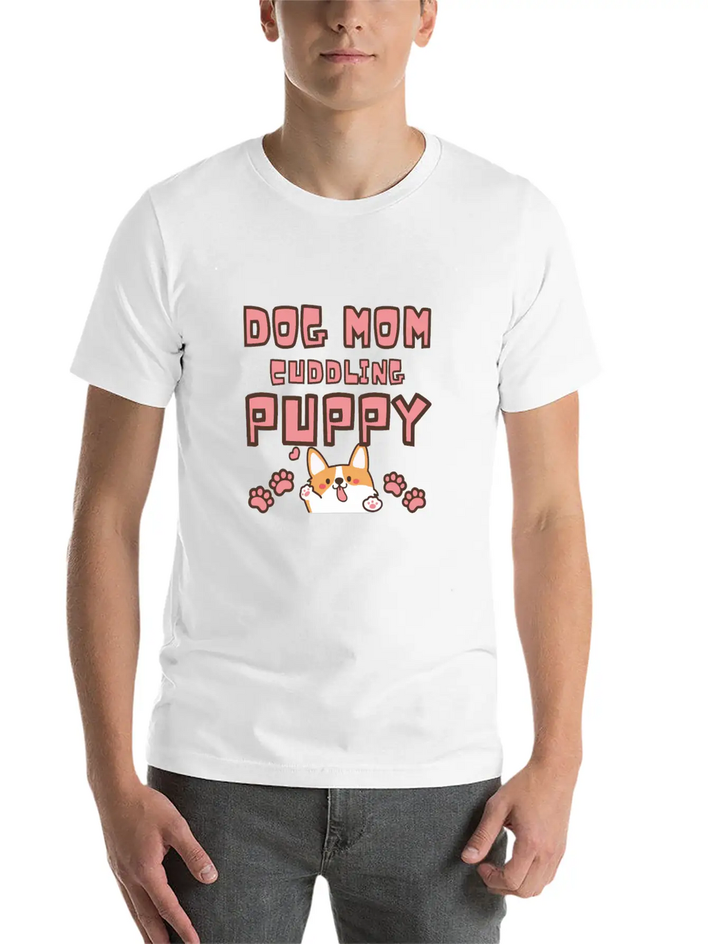 DOG MOM CUDDLING PUPPY , DOGS LOVERS Unisex Casual T-Shirt – Clean Design For Daily Comfort