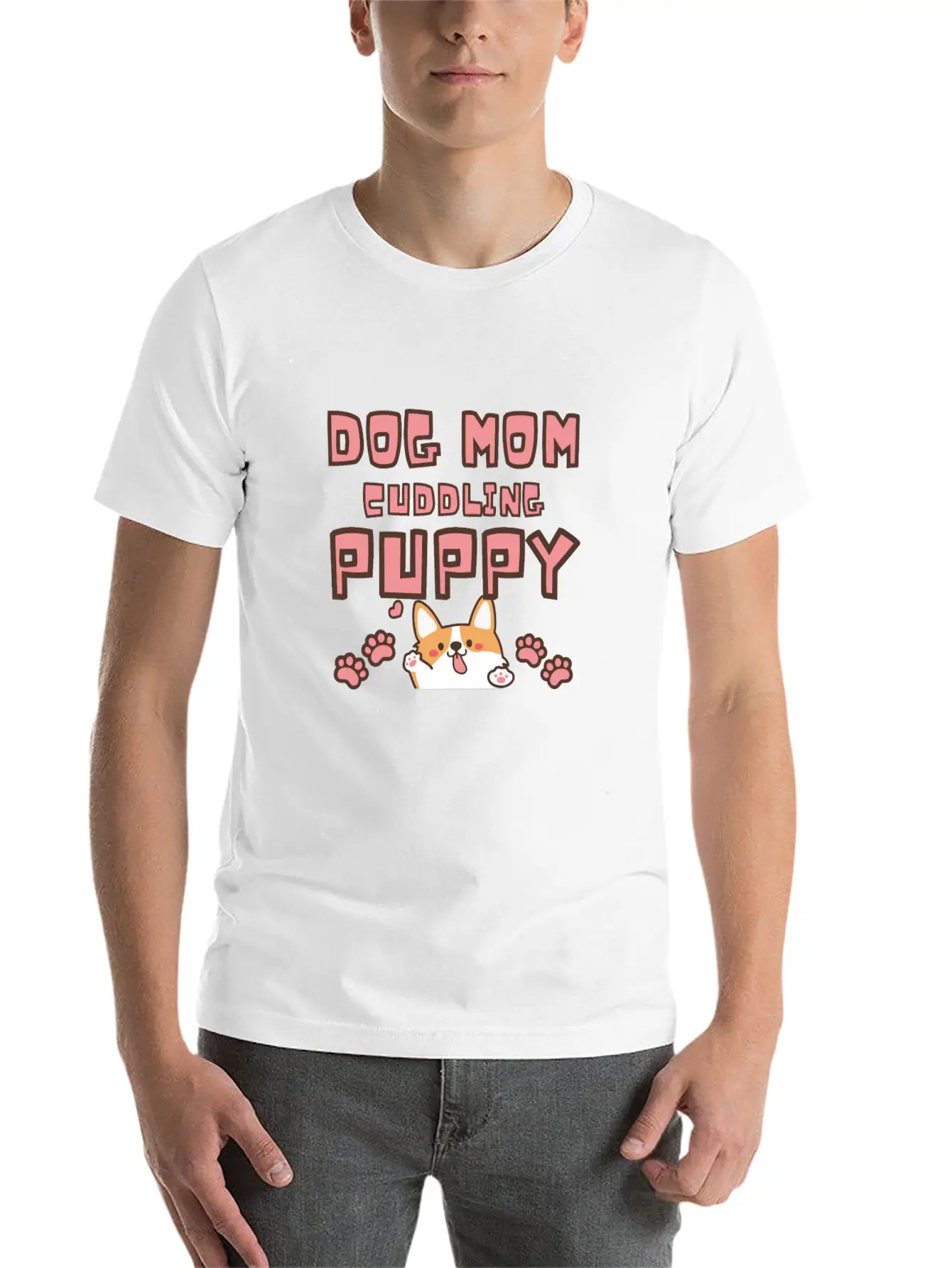 DOG MOM CUDDLING PUPPY , DOGS LOVERS Unisex Casual T-Shirt – Clean Design For Daily Comfort