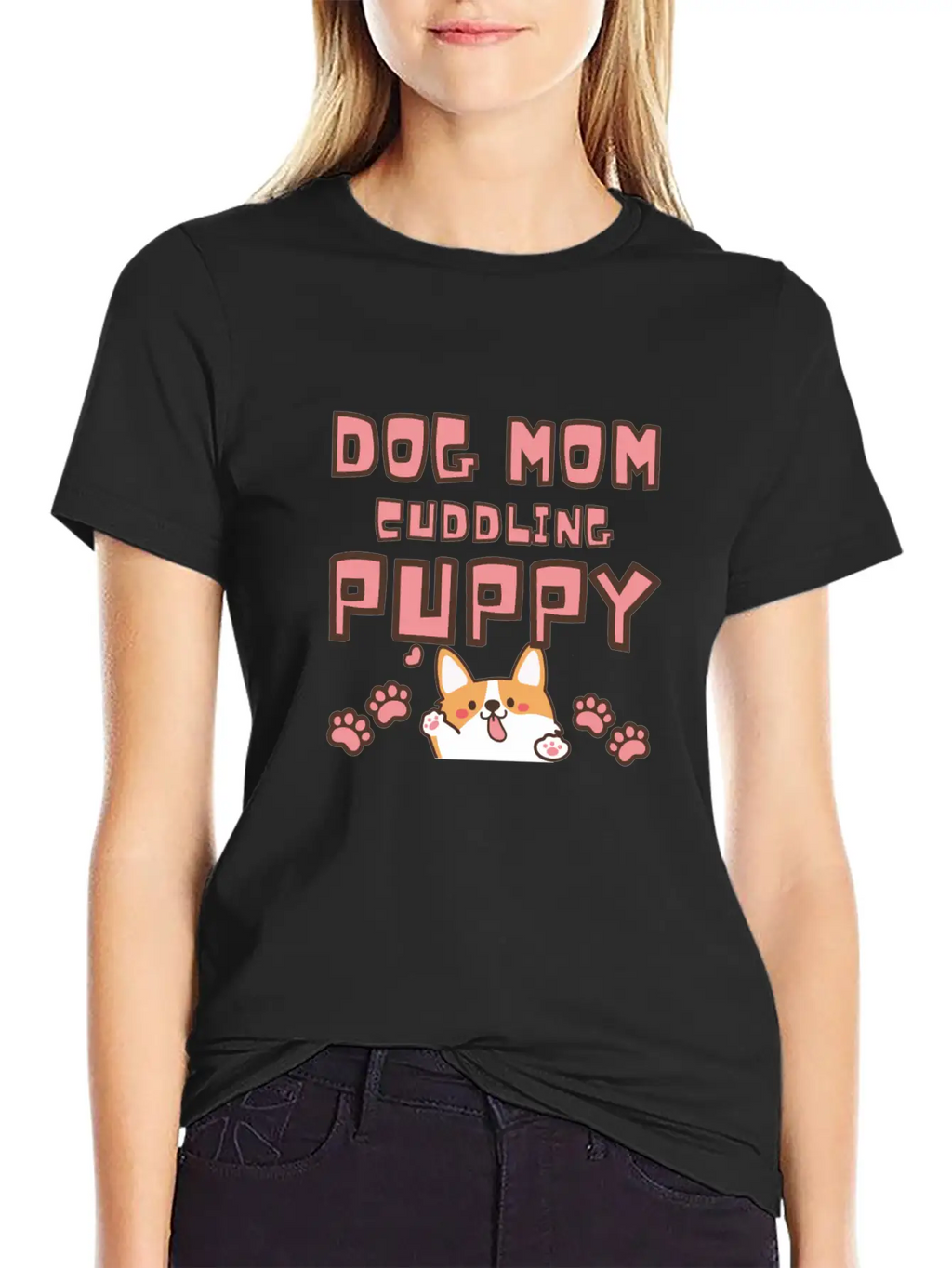 DOG MOM CUDDLING PUPPY , DOGS LOVERS Unisex Casual T-Shirt – Clean Design For Daily Comfort