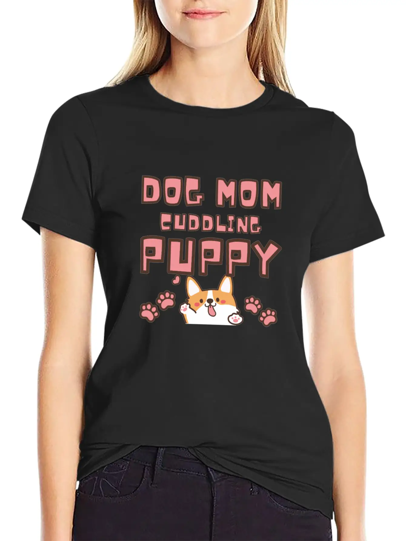 DOG MOM CUDDLING PUPPY , DOGS LOVERS Unisex Casual T-Shirt – Clean Design For Daily Comfort