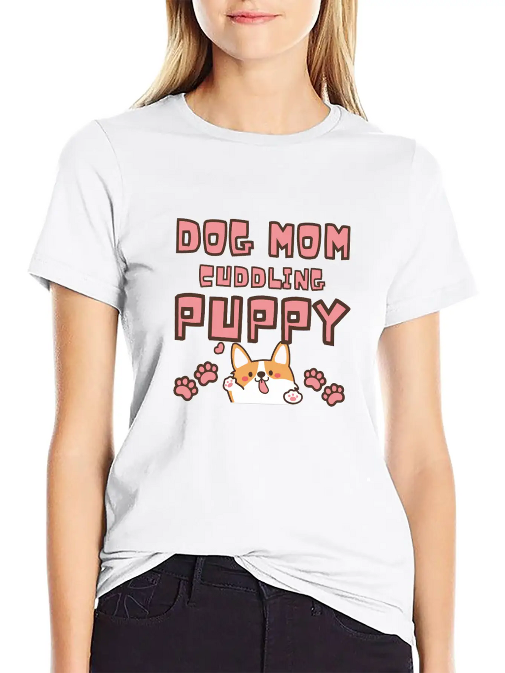 DOG MOM CUDDLING PUPPY , DOGS LOVERS Unisex Casual T-Shirt – Clean Design For Daily Comfort
