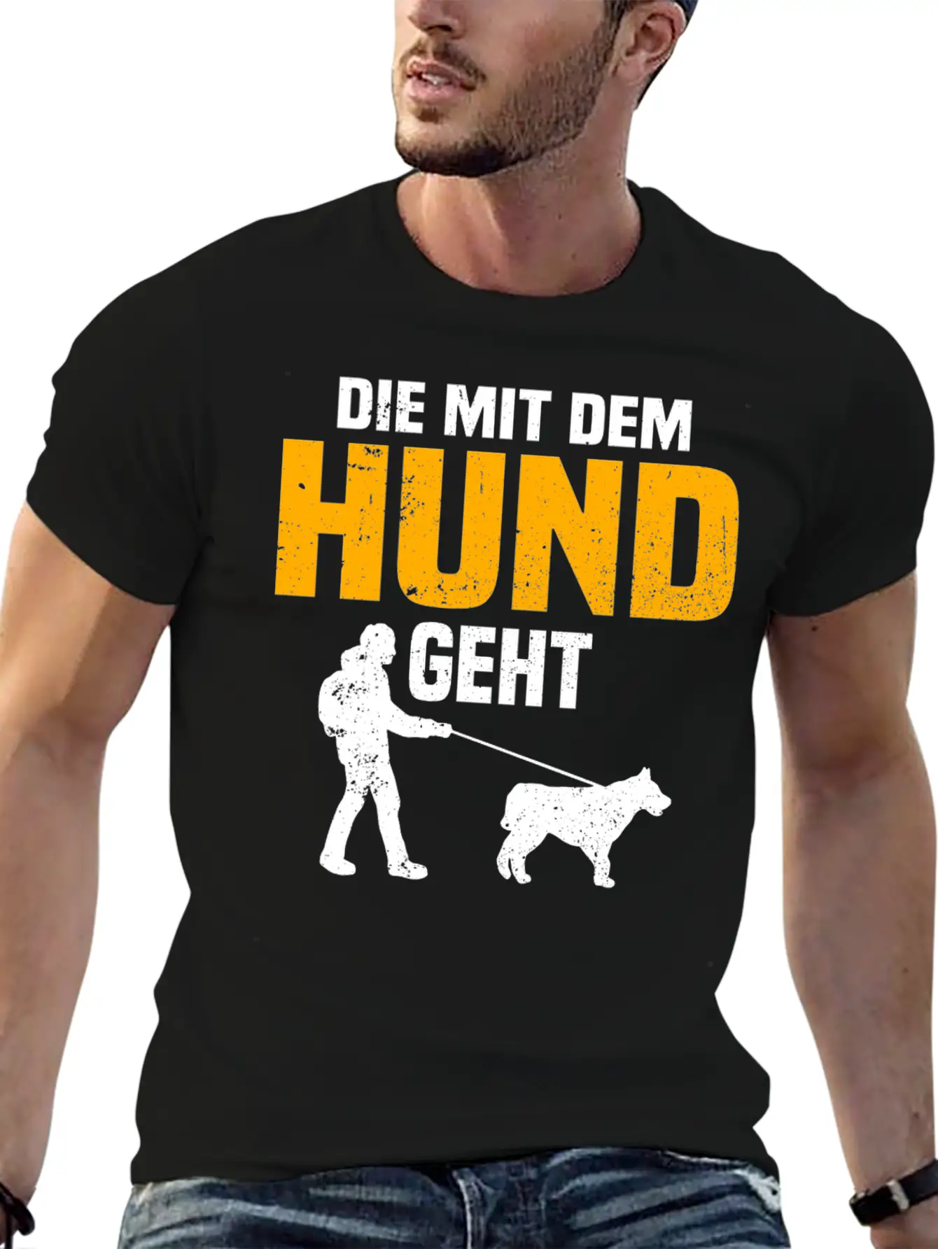 Dog Owner Walking With The Dog Unisex Short Sleeve Soft Cotton T-Shirt – Casual Everyday Wear