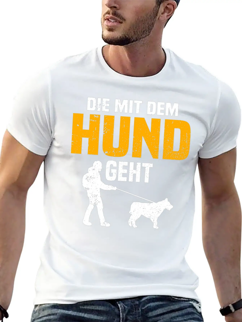 Dog Owner Walking With The Dog Unisex Short Sleeve Soft Cotton T-Shirt – Casual Everyday Wear