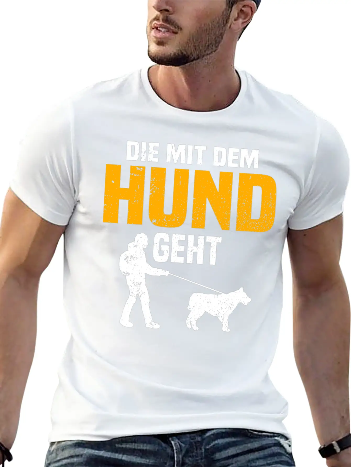 Dog Owner Walking With The Dog Unisex Short Sleeve Soft Cotton T-Shirt – Casual Everyday Wear
