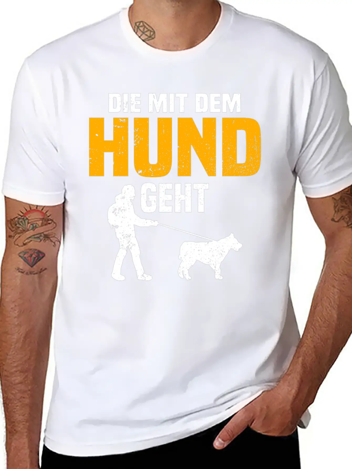 Dog Owner Walking With The Dog Unisex Short Sleeve Soft Cotton T-Shirt – Casual Everyday Wear