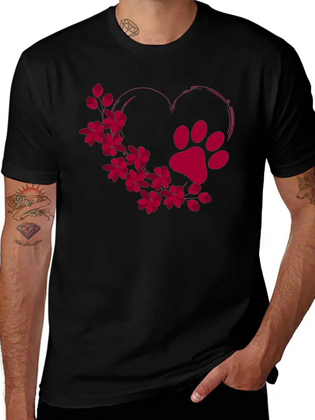 Dog Paw With Floral Look Unisex Casual T-Shirt – Clean Design For Daily Comfort