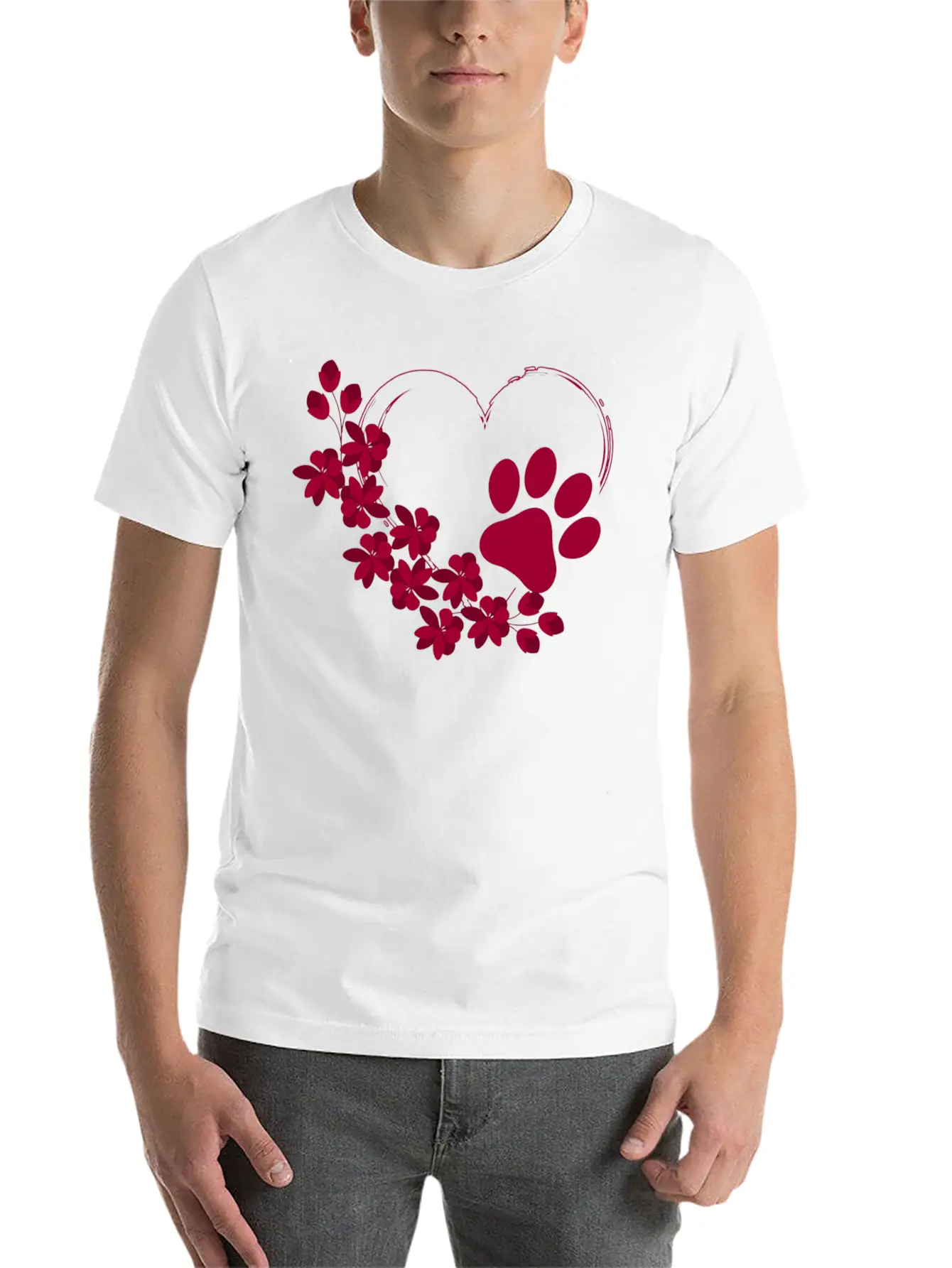 Dog Paw With Floral Look Unisex Casual T-Shirt – Clean Design For Daily Comfort