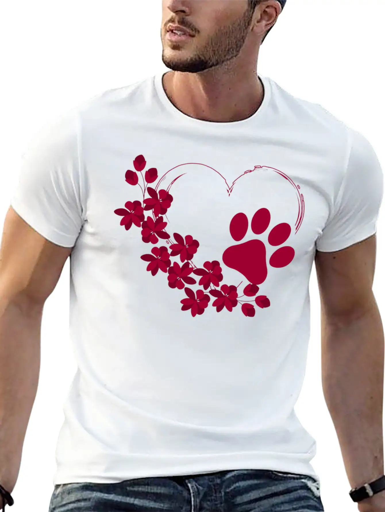 Dog Paw With Floral Look Unisex Casual T-Shirt – Clean Design For Daily Comfort