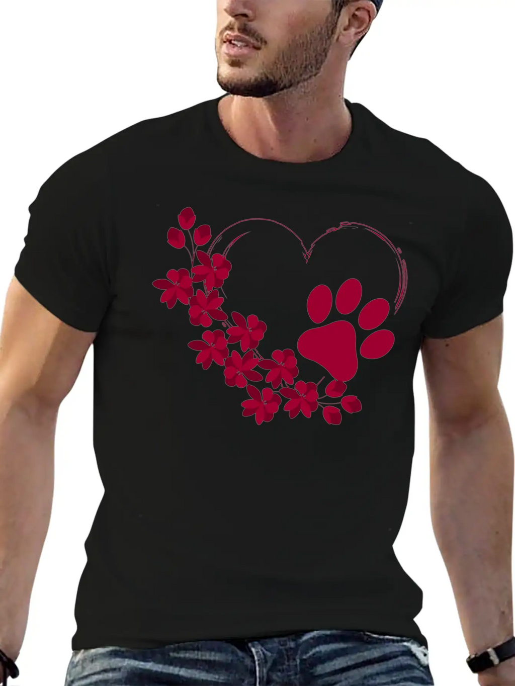 Dog Paw With Floral Look Unisex Casual T-Shirt – Clean Design For Daily Comfort