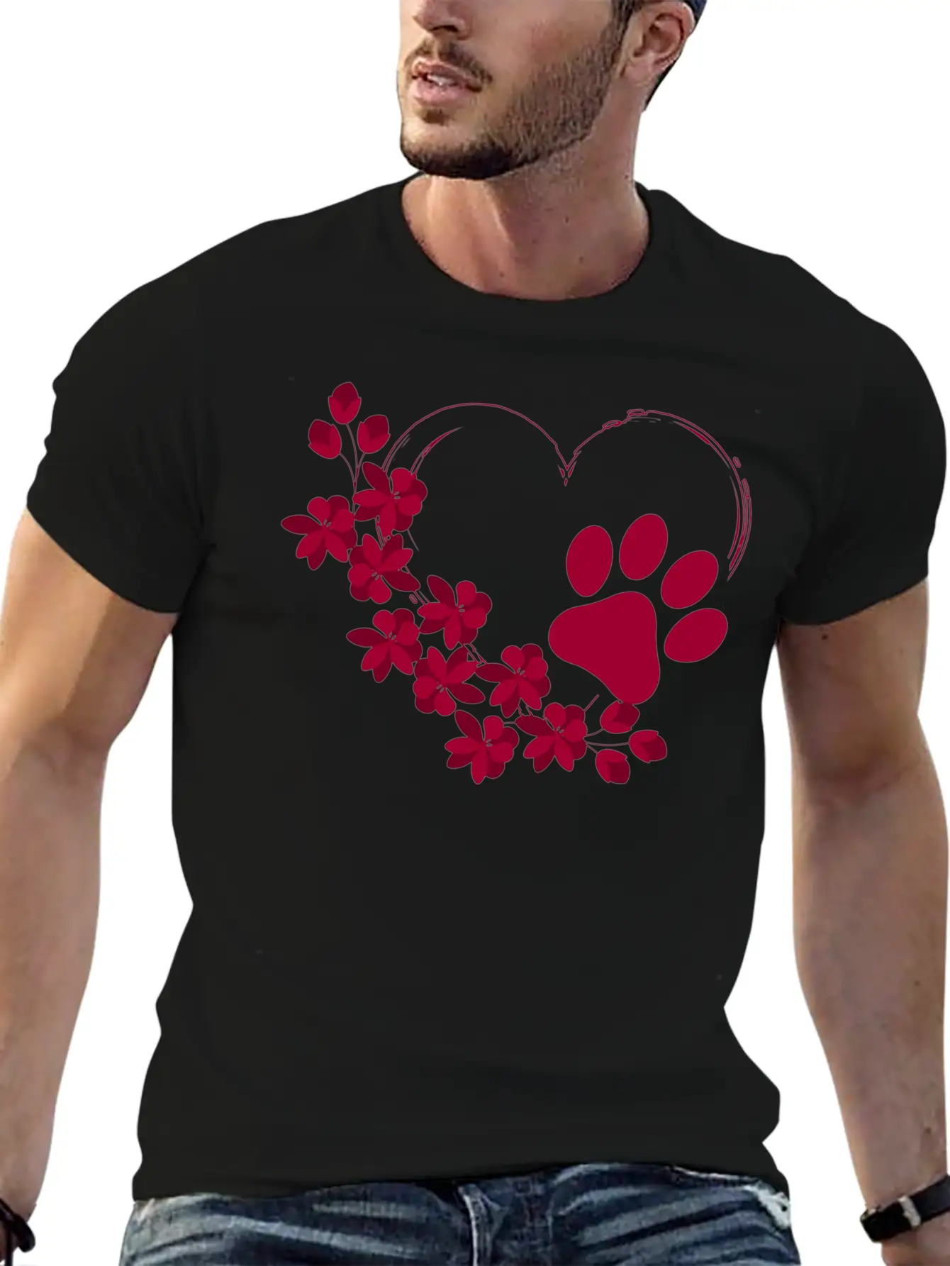 Dog Paw With Floral Look Unisex Casual T-Shirt – Clean Design For Daily Comfort