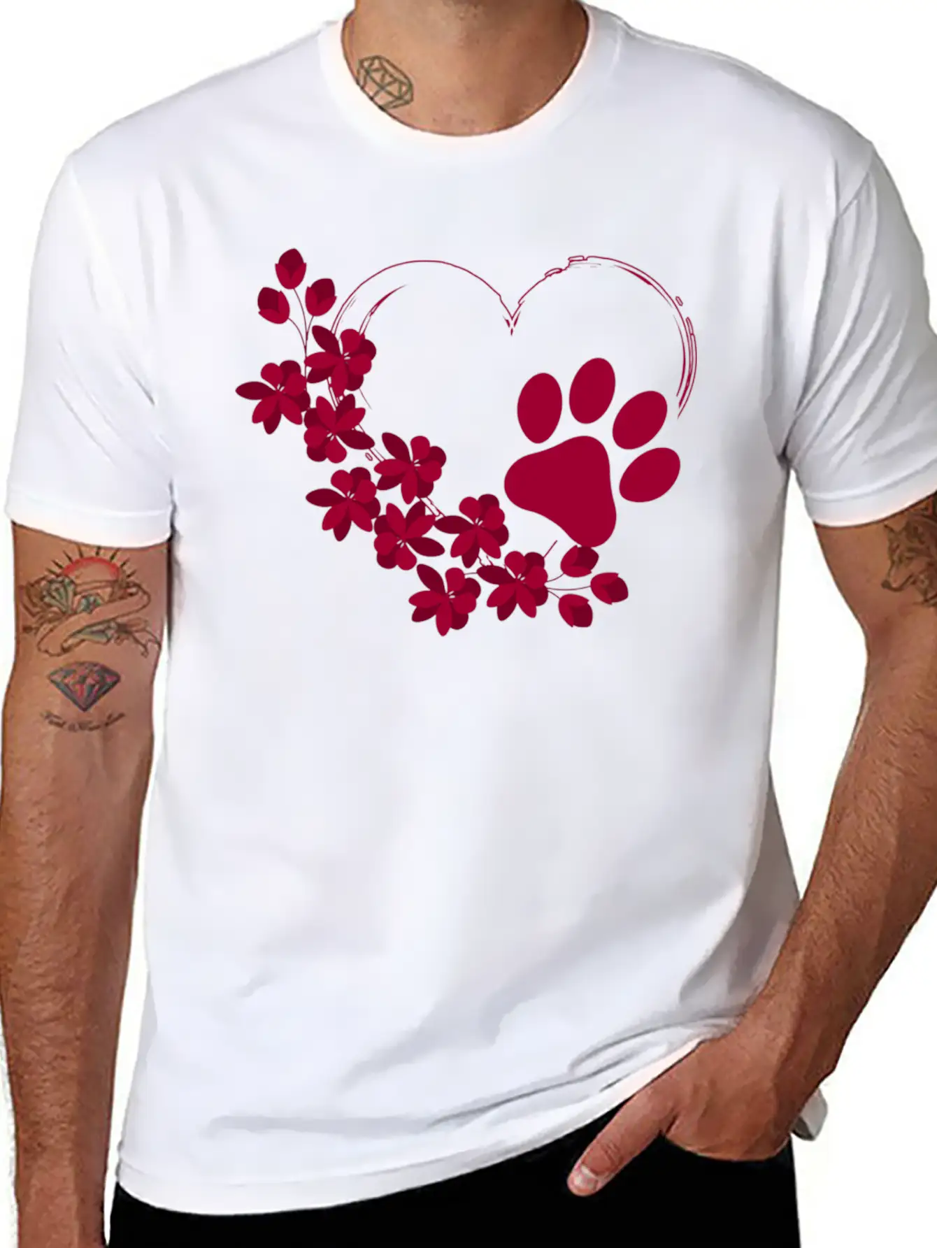 Dog Paw With Floral Look Unisex Casual T-Shirt – Clean Design For Daily Comfort