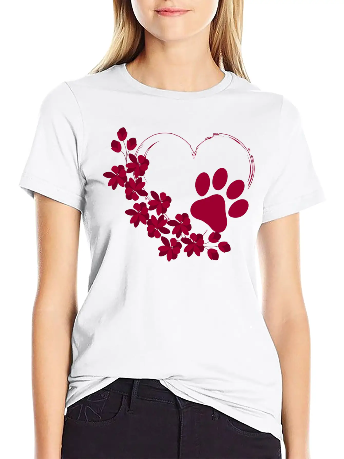 Dog Paw With Floral Look Unisex Casual T-Shirt – Clean Design For Daily Comfort