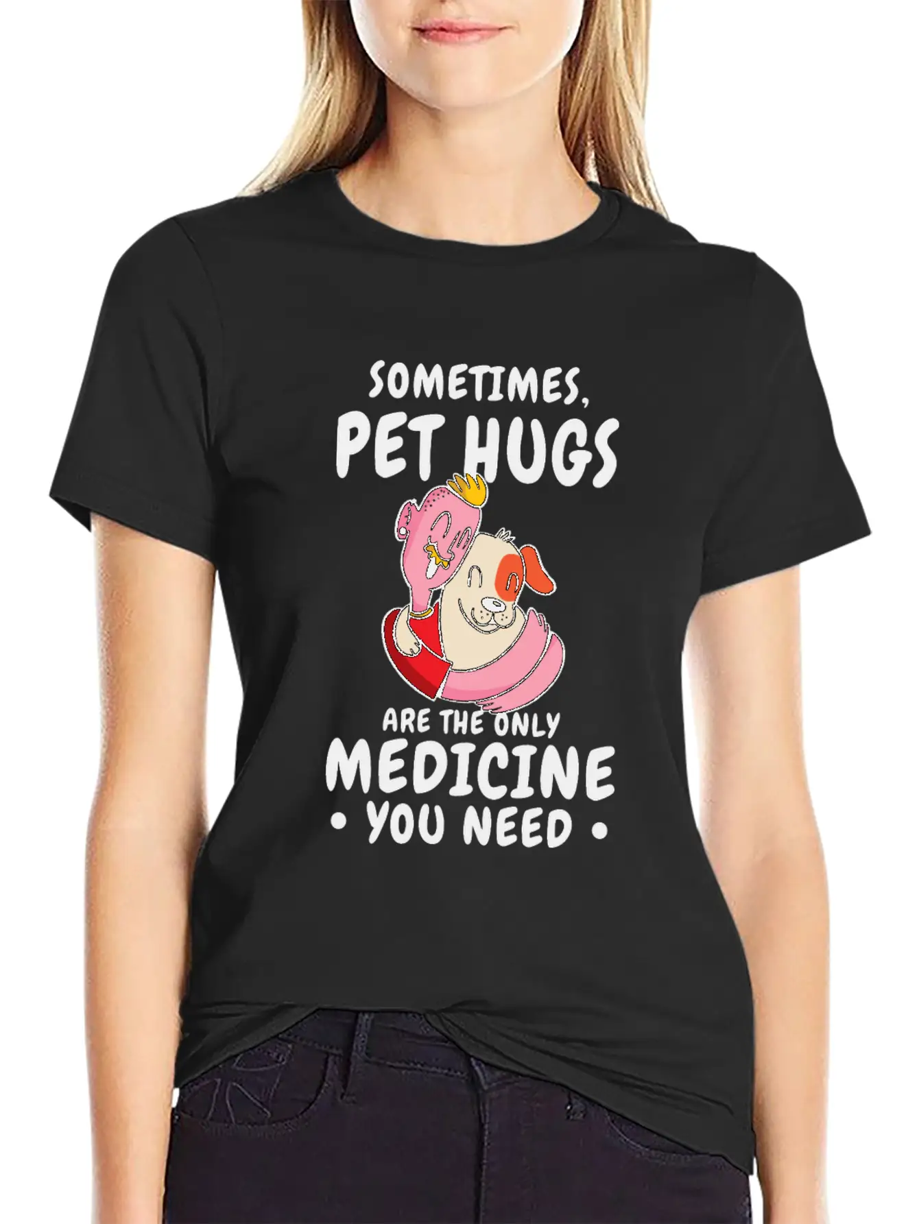 Dog Pet Hug Medicine Dog Lover Self-care Stylish Everyday T-Shirt – Unisex Basic Cotton Tee