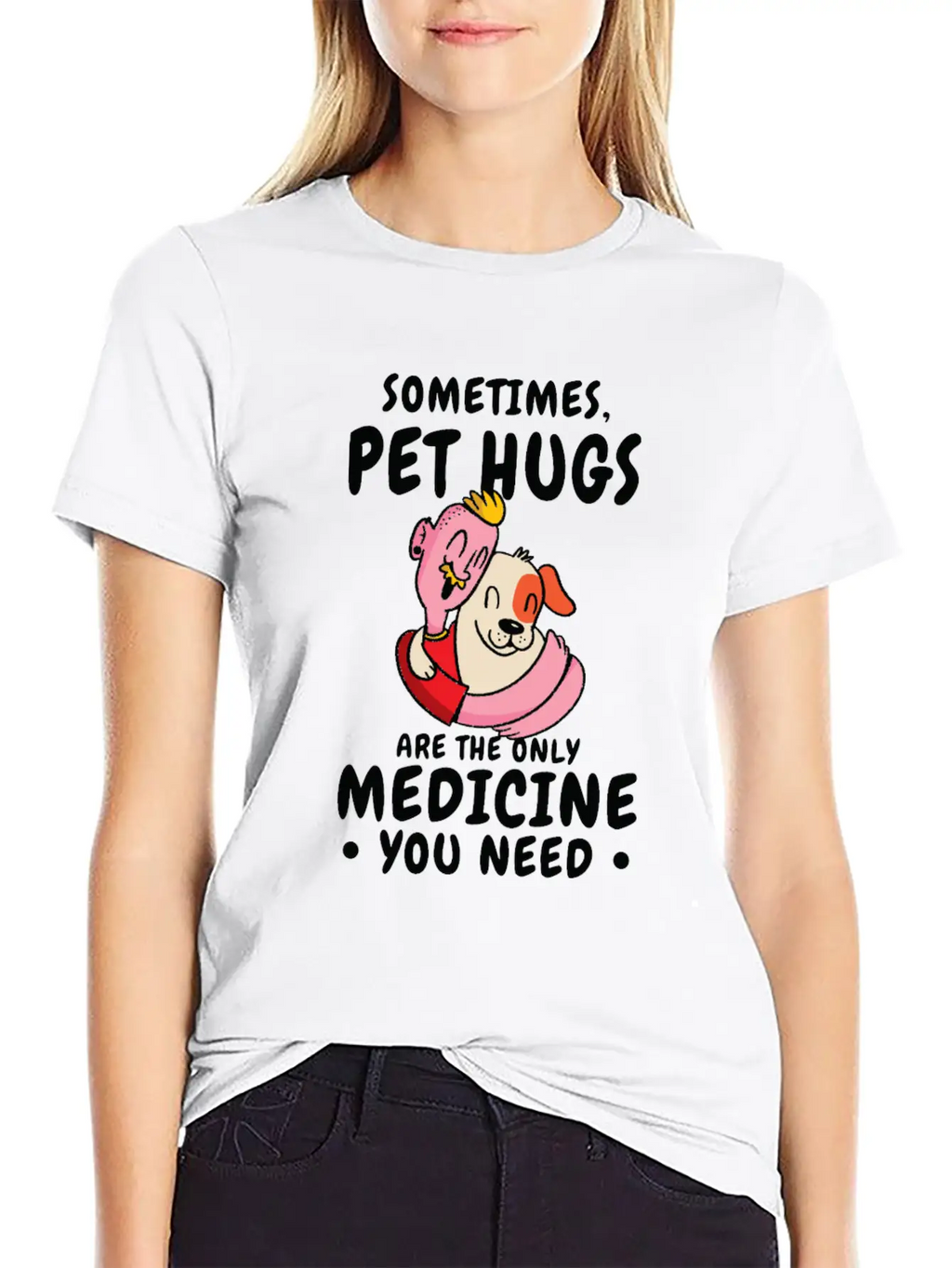 Dog Pet Hug Medicine Dog Lover Self-care Stylish Everyday T-Shirt – Unisex Basic Cotton Tee