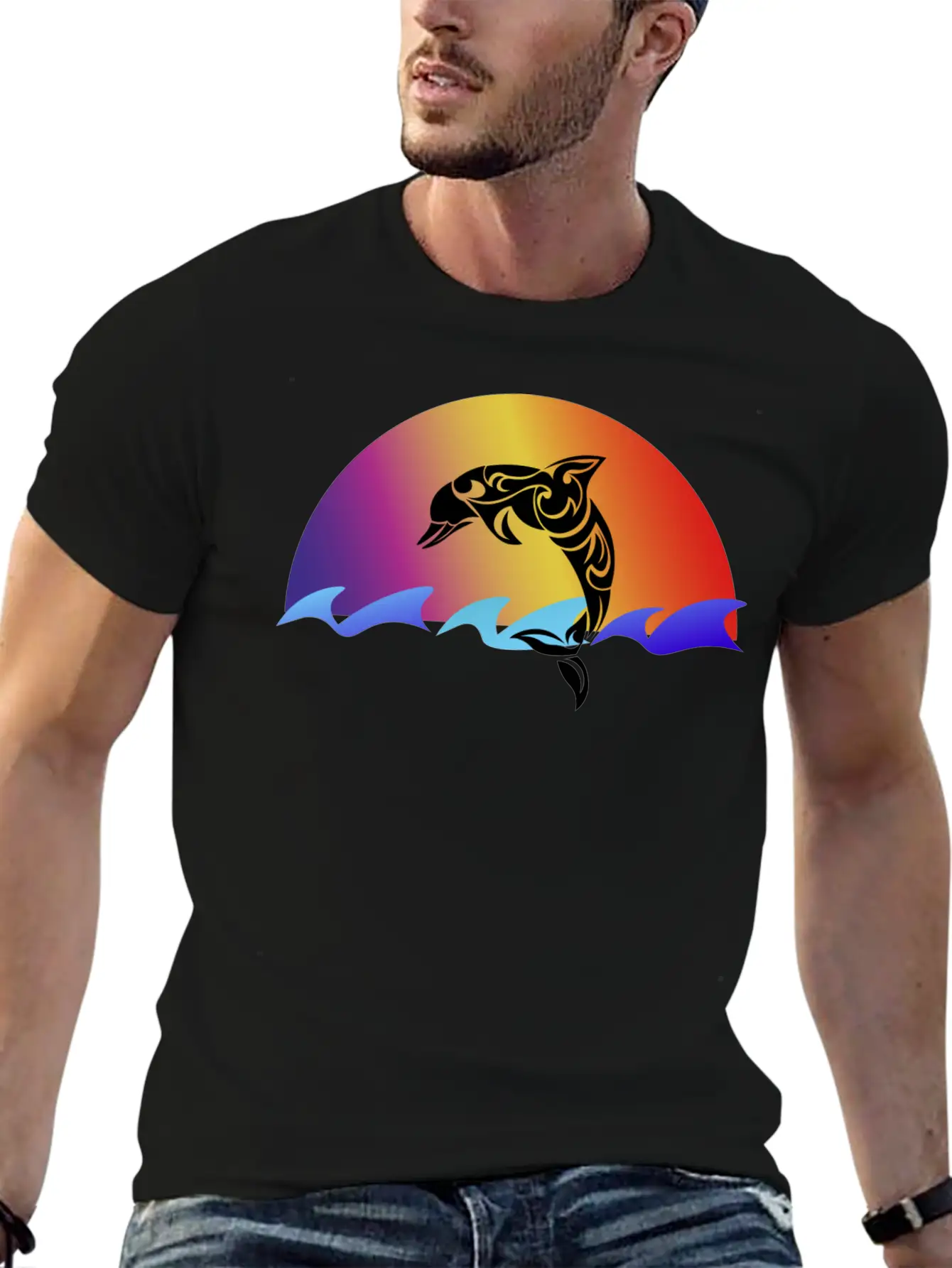 Dolphin And Sunset Unisex Casual T-Shirt – Clean Design For Daily Comfort