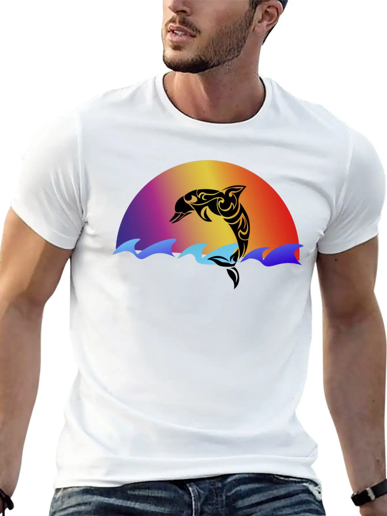 Dolphin And Sunset Unisex Casual T-Shirt – Clean Design For Daily Comfort