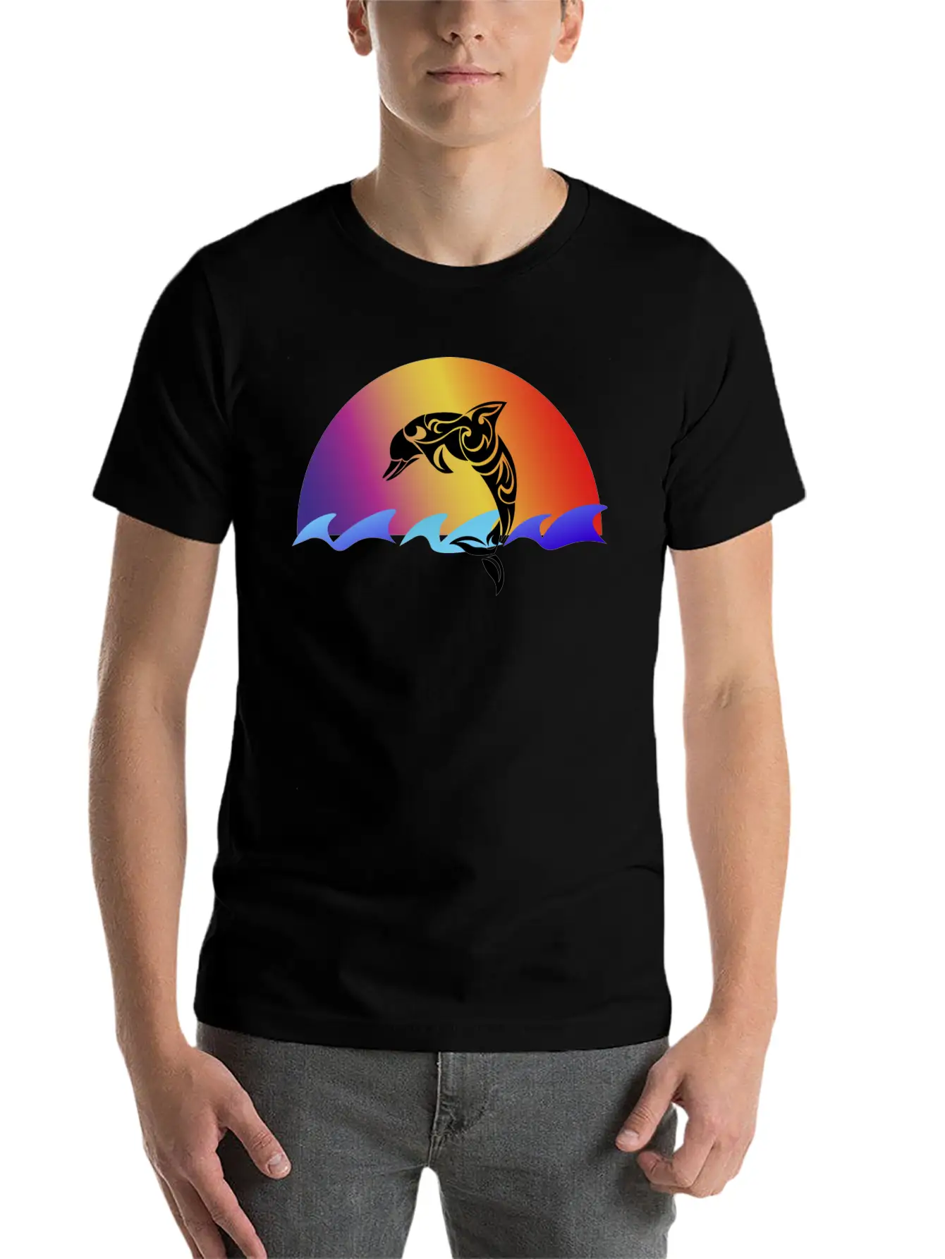 Dolphin And Sunset Unisex Casual T-Shirt – Clean Design For Daily Comfort
