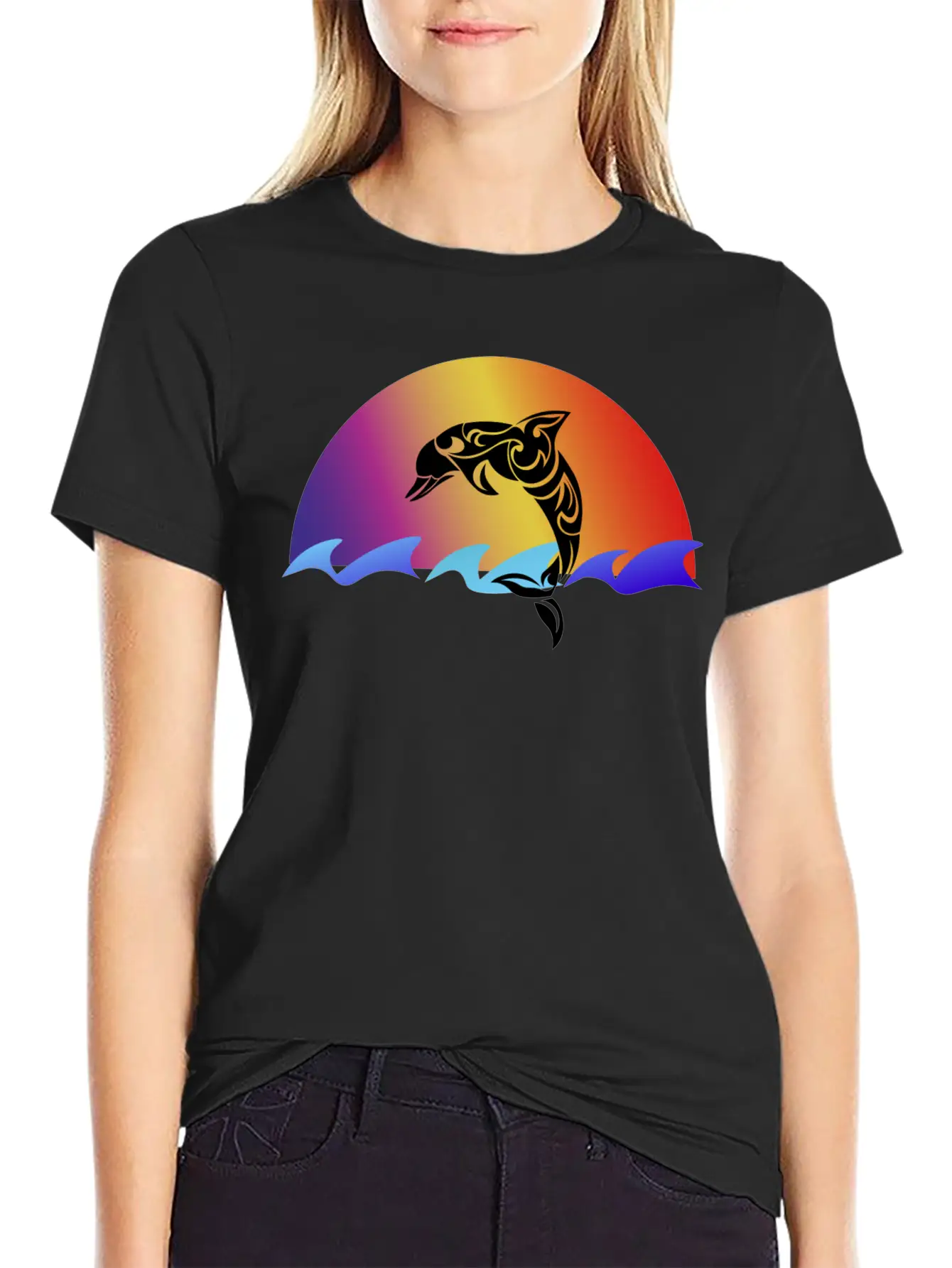 Dolphin And Sunset Unisex Casual T-Shirt – Clean Design For Daily Comfort