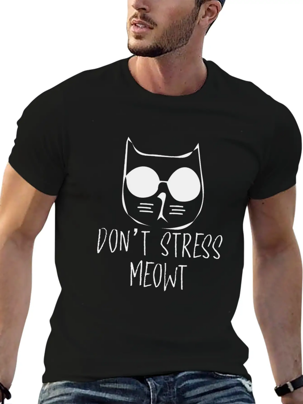Don T Stress Meowt Minimalism Cat Silhouette Unisex Casual T-Shirt – Clean Design For Daily Comfort
