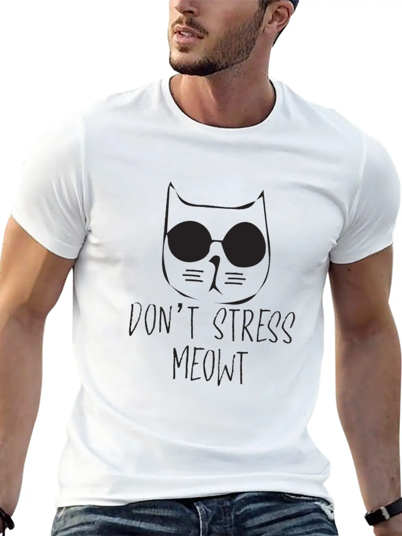 Don T Stress Meowt Minimalism Cat Silhouette Unisex Casual T-Shirt – Clean Design For Daily Comfort