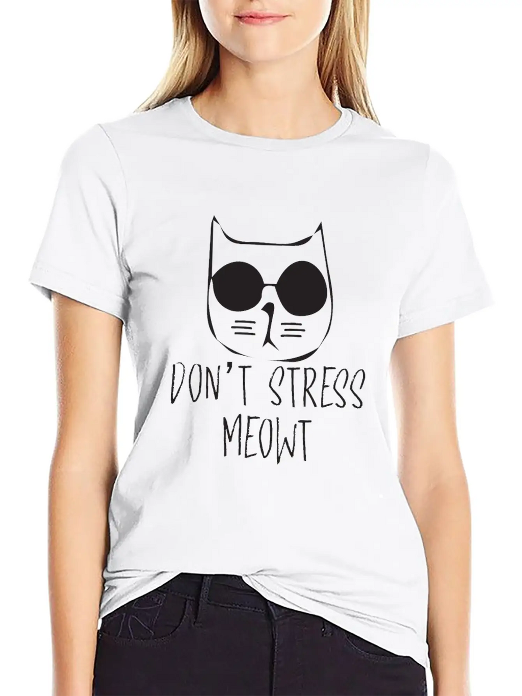 Don T Stress Meowt Minimalism Cat Silhouette Unisex Casual T-Shirt – Clean Design For Daily Comfort