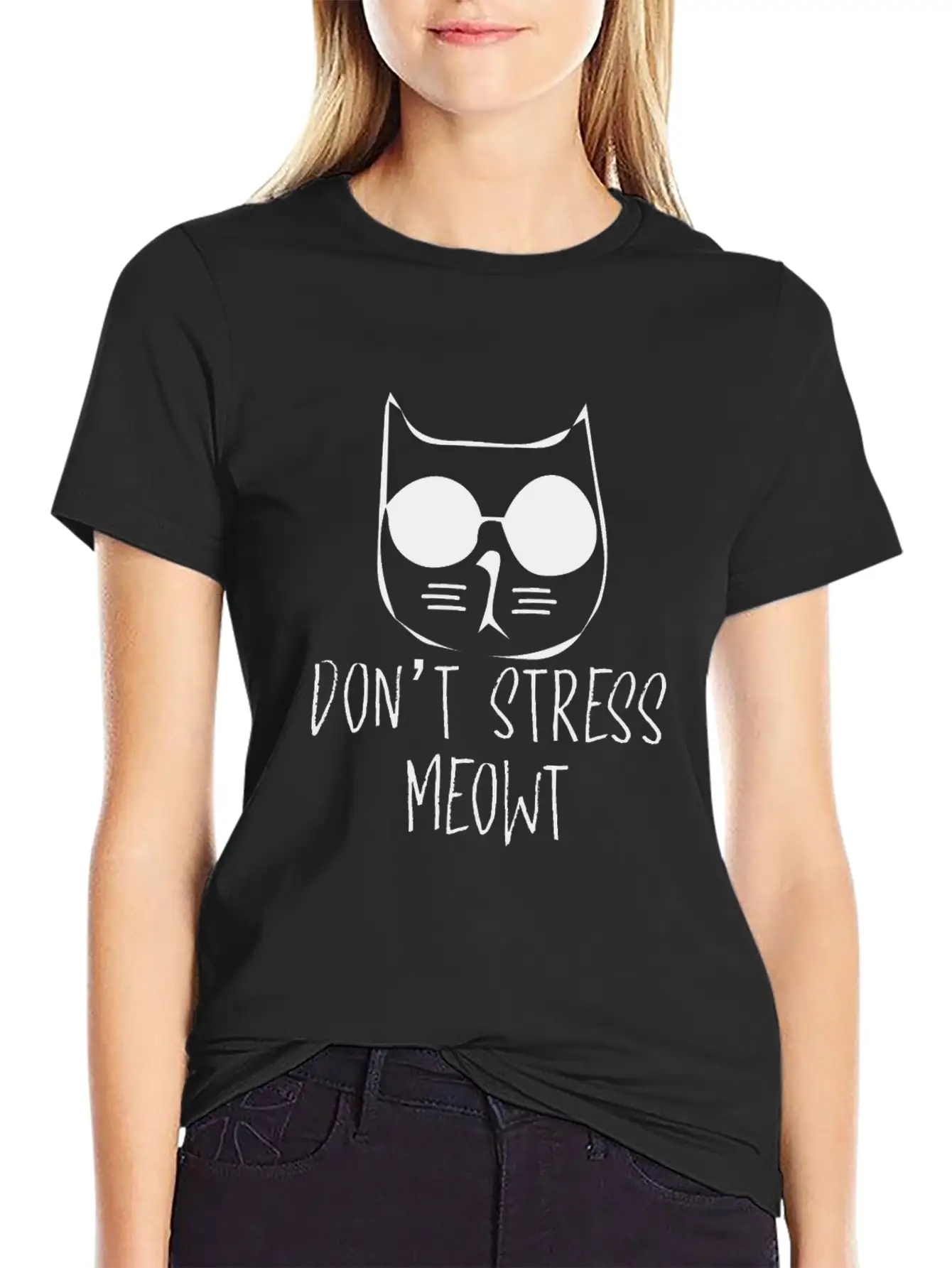 Don T Stress Meowt Minimalism Cat Silhouette Unisex Casual T-Shirt – Clean Design For Daily Comfort