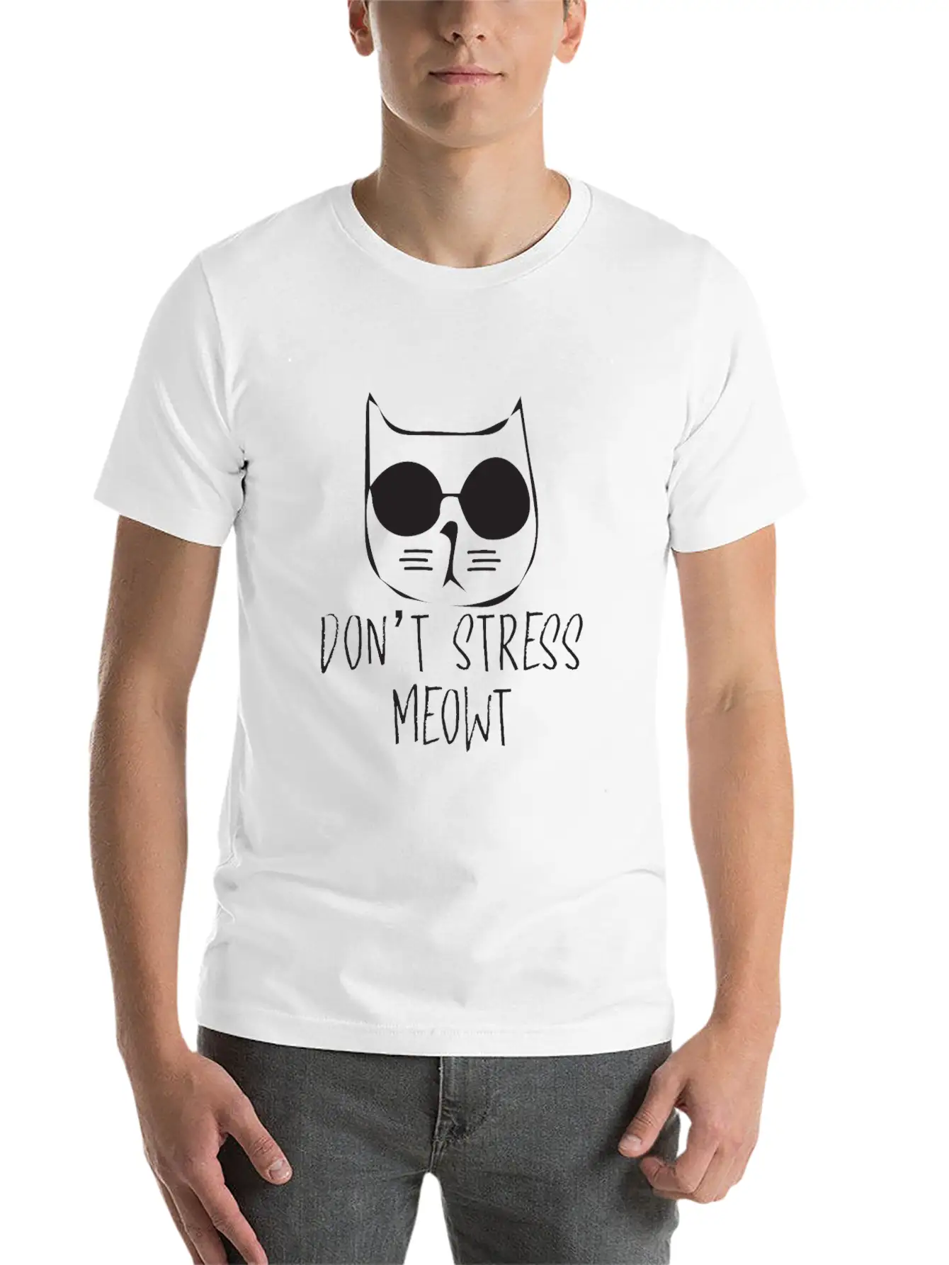 Don T Stress Meowt Minimalism Cat Silhouette Unisex Casual T-Shirt – Clean Design For Daily Comfort