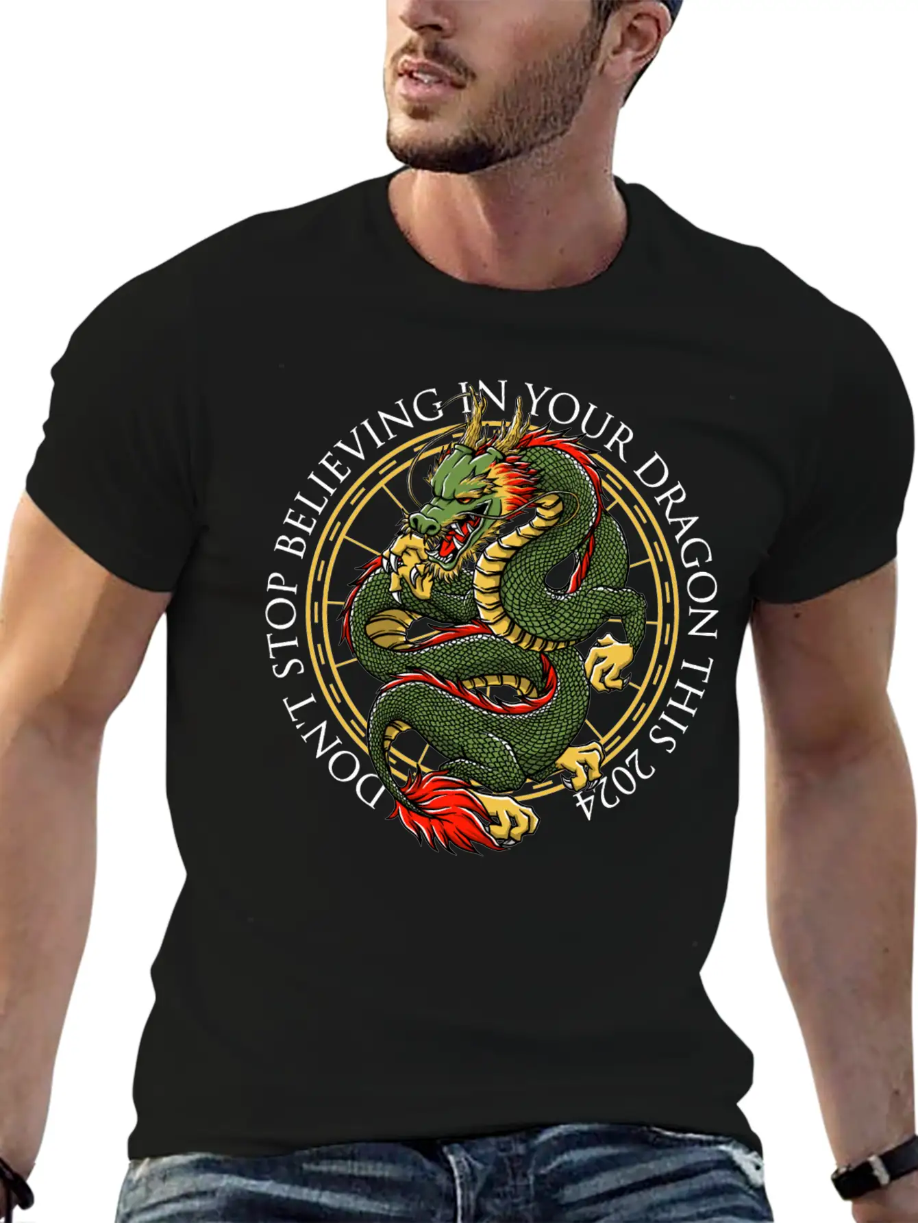 Dont Stop Believing In Your Dragon Chinese New Yea Unisex Short Sleeve Soft Cotton T-Shirt – Casual Everyday Wear