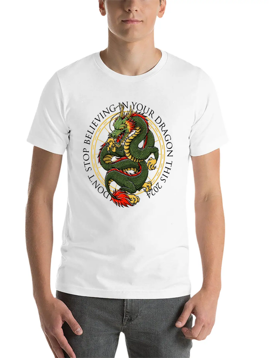 Dont Stop Believing In Your Dragon Chinese New Yea Unisex Short Sleeve Soft Cotton T-Shirt – Casual Everyday Wear