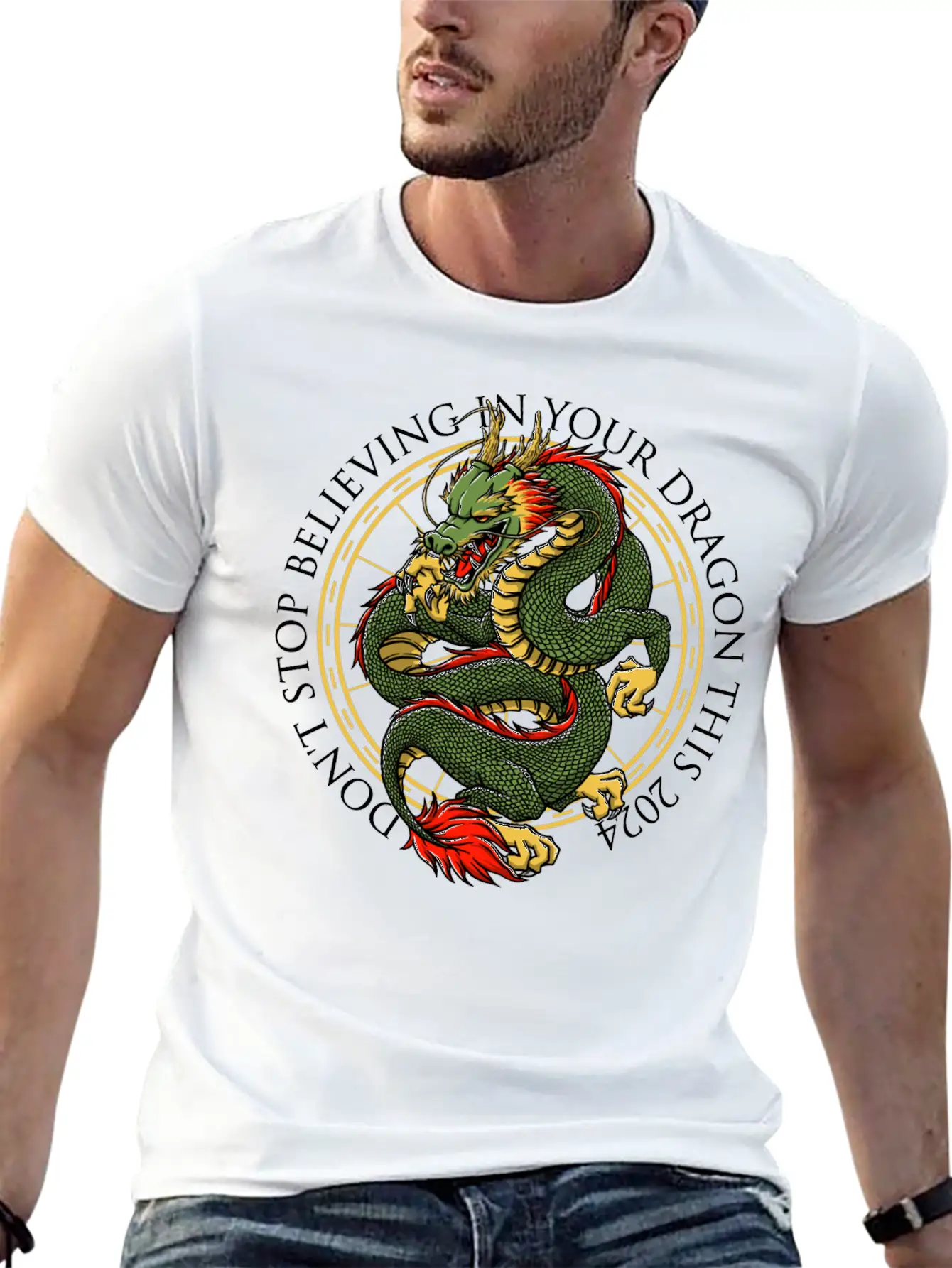 Dont Stop Believing In Your Dragon Chinese New Yea Unisex Short Sleeve Soft Cotton T-Shirt – Casual Everyday Wear