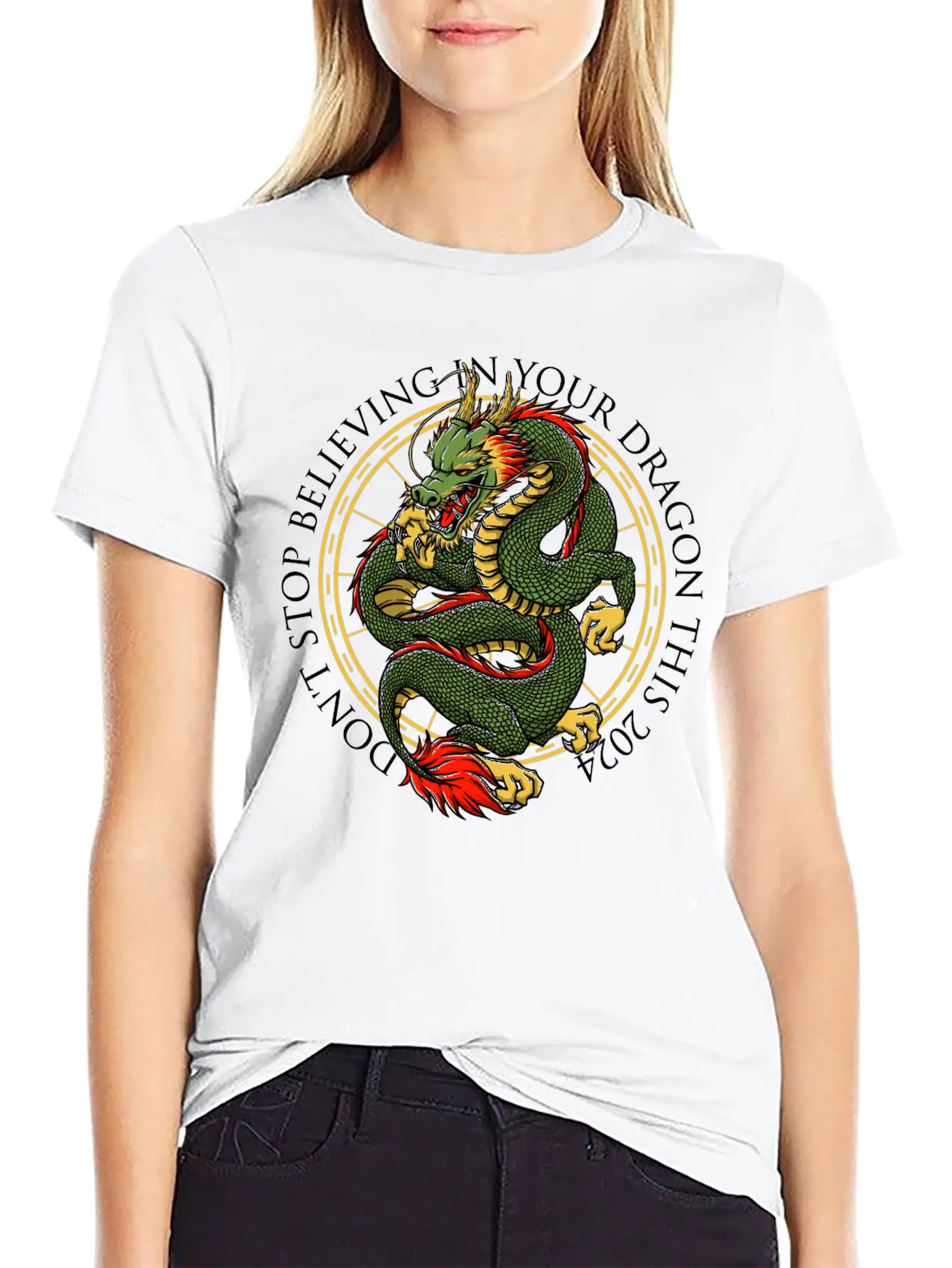 Dont Stop Believing In Your Dragon Chinese New Yea Unisex Short Sleeve Soft Cotton T-Shirt – Casual Everyday Wear