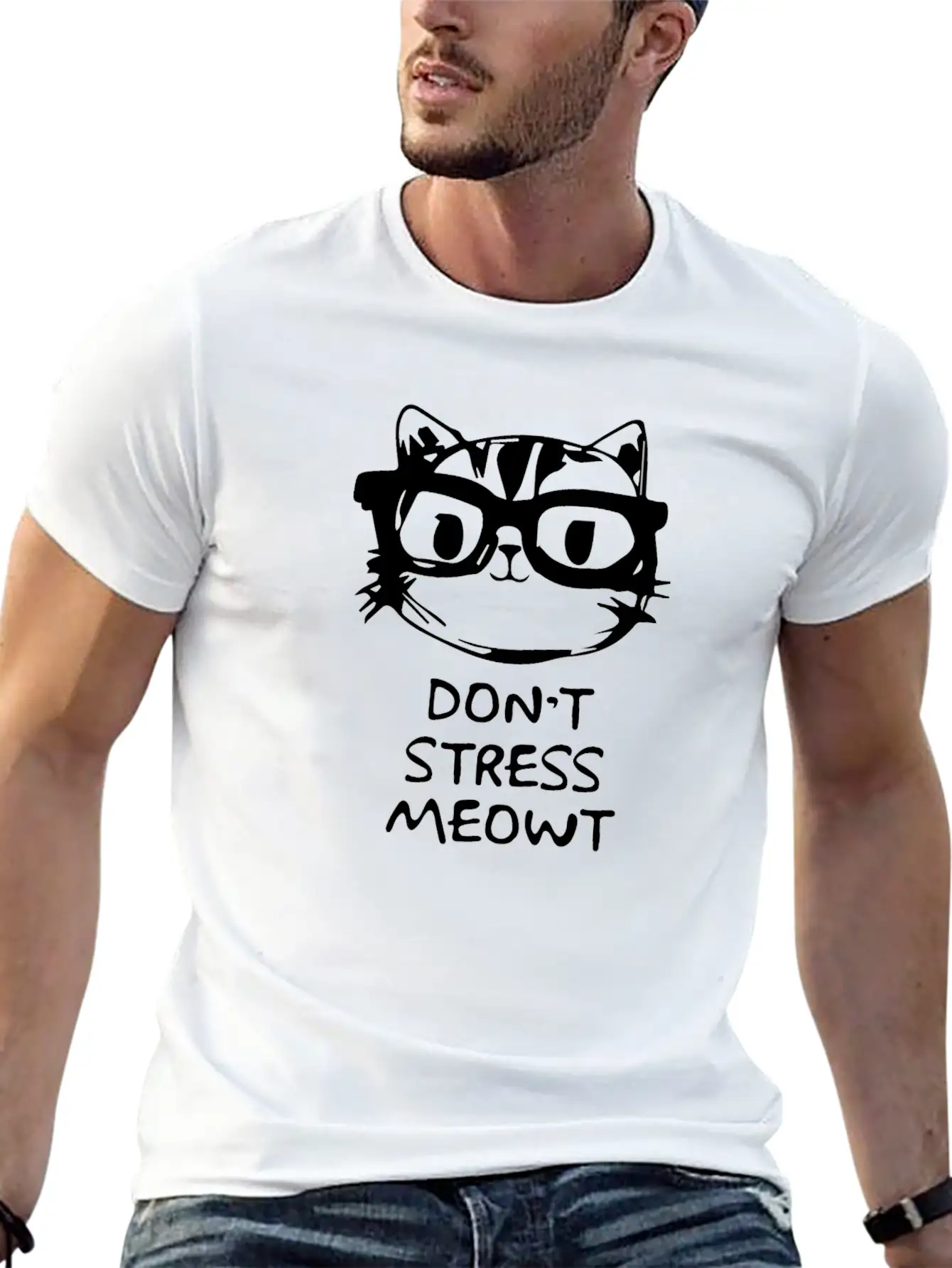 Don,t Stress Meowt Breathable Soft Cotton T-Shirt – Timeless Casual Look