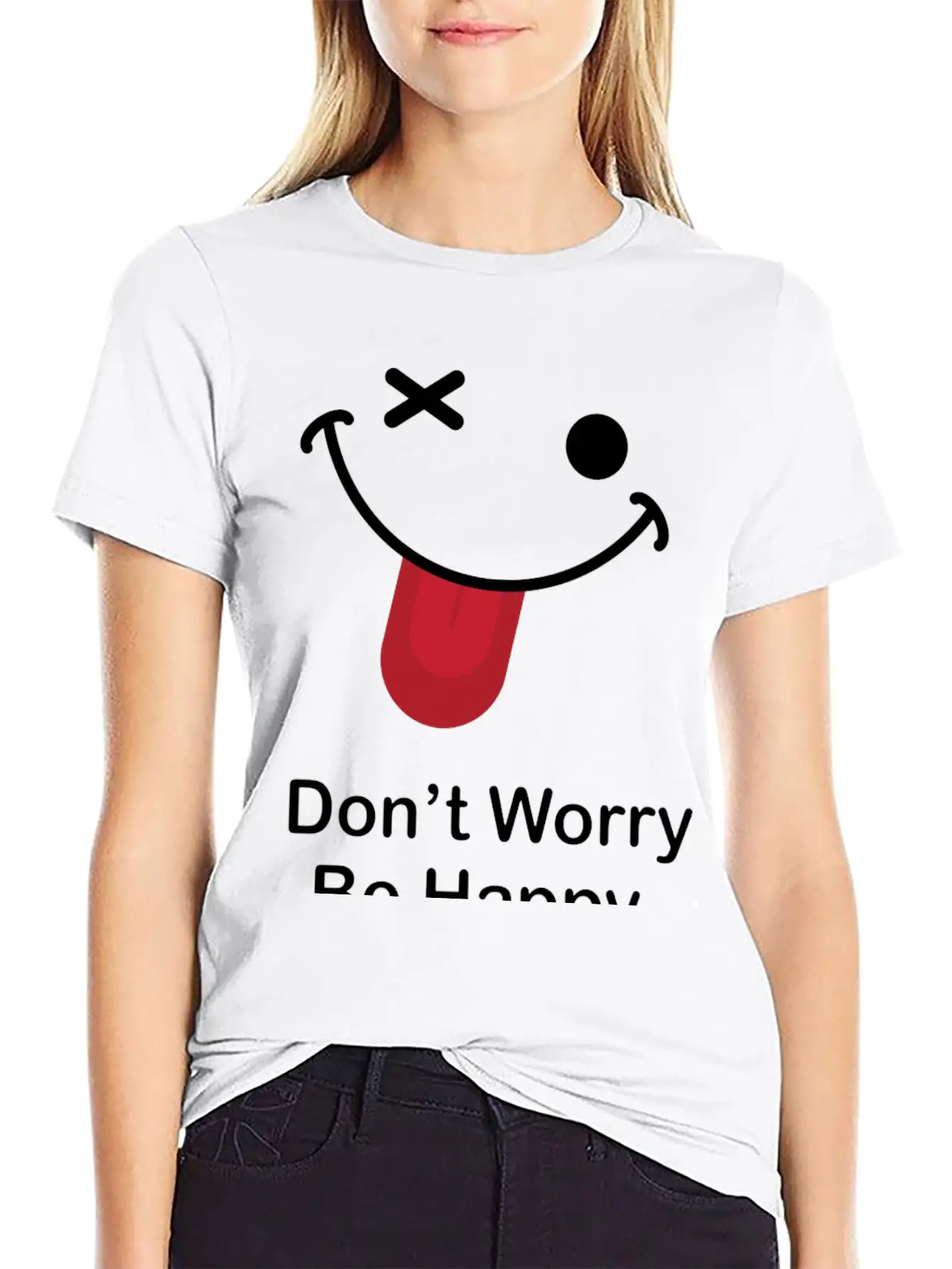 Don't Worry Be Happy Breathable Graphic T-Shirt – Perfect For Casual Days