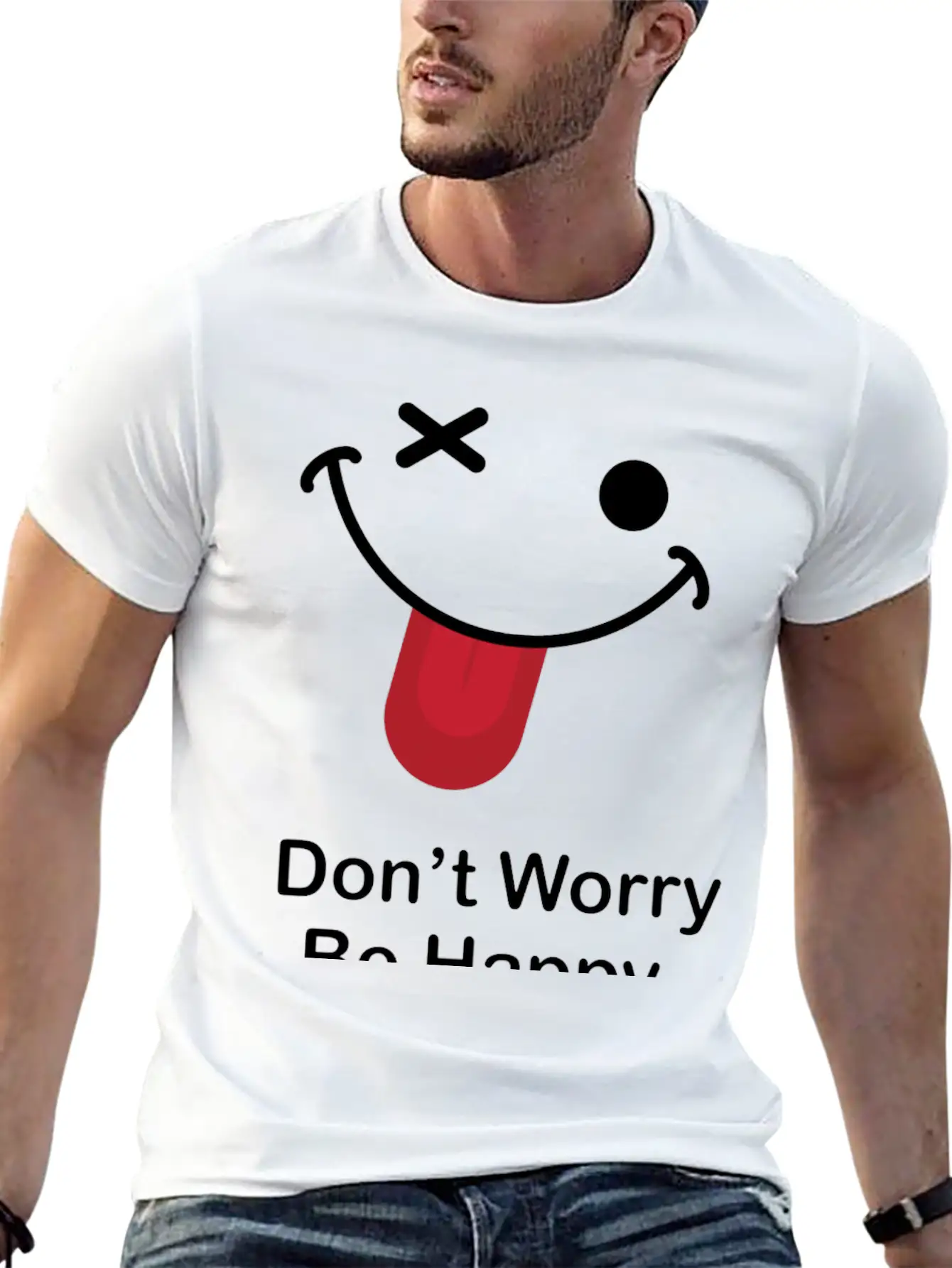Don't Worry Be Happy Breathable Graphic T-Shirt – Perfect For Casual Days