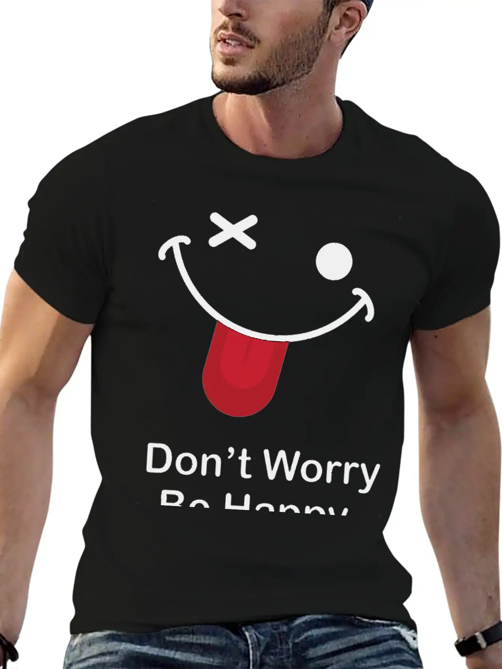 Don't Worry Be Happy Breathable Graphic T-Shirt – Perfect For Casual Days